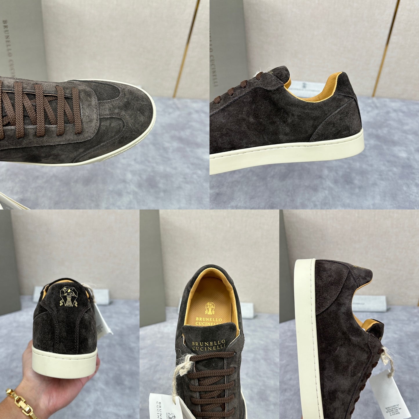 Blue Grey, Tan Brown, Grey, Olive Green, and Dark Brown Shoes