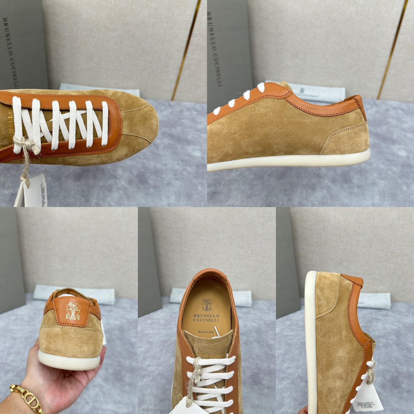 Light Blue, Beige and Tan Brown Shoes