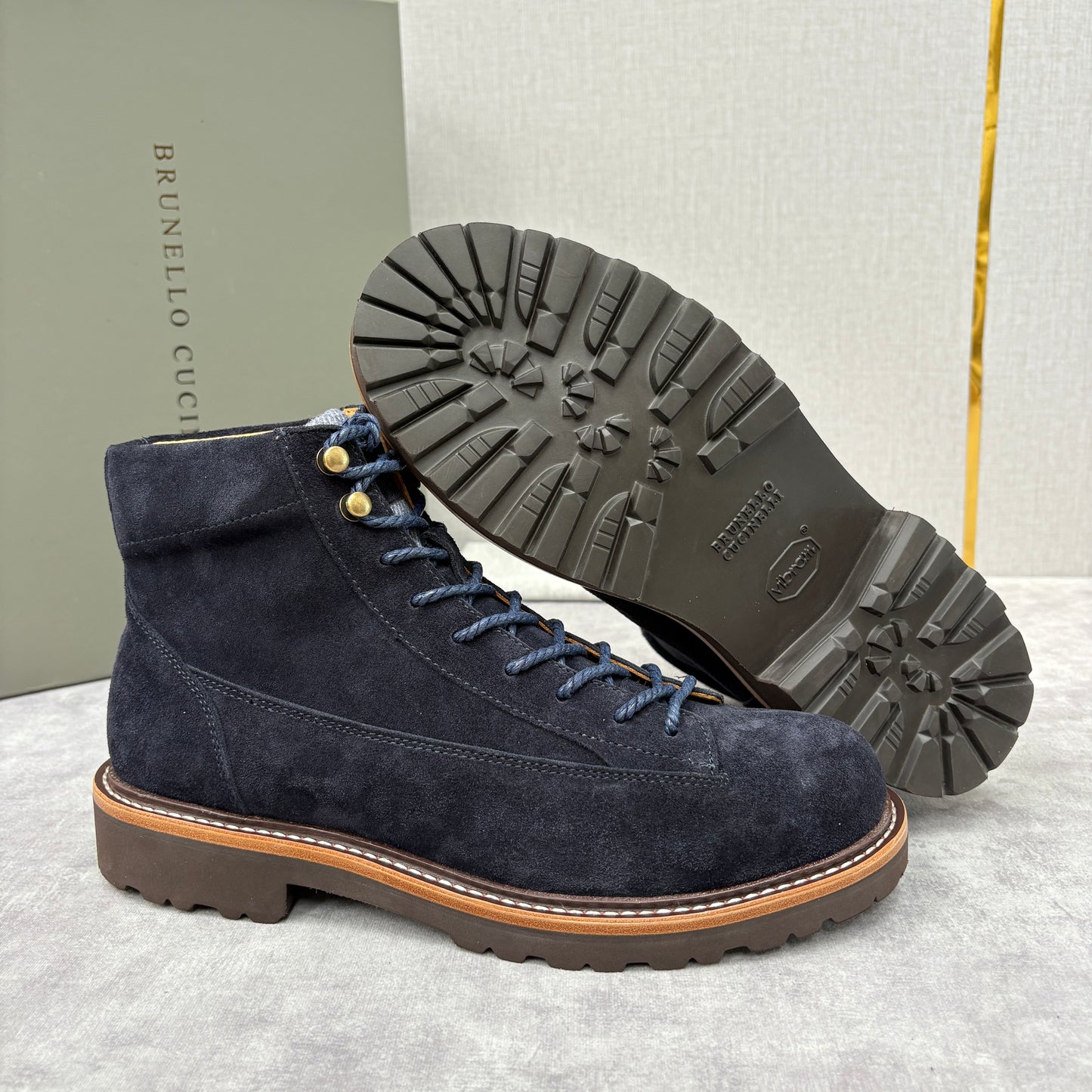 Tan, Dark brown and Navy blue Shoes