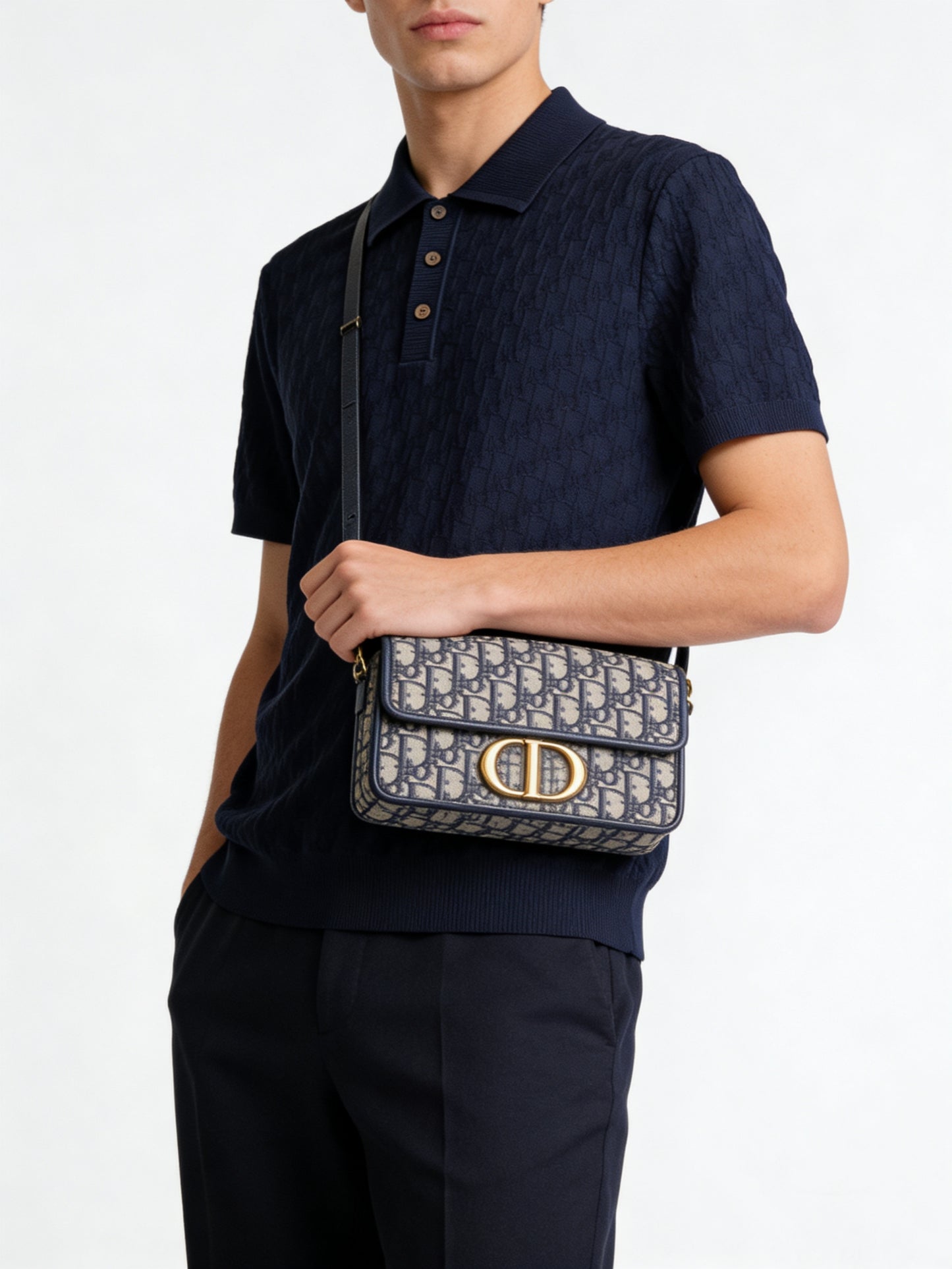 Off-white and Navy blue Polo