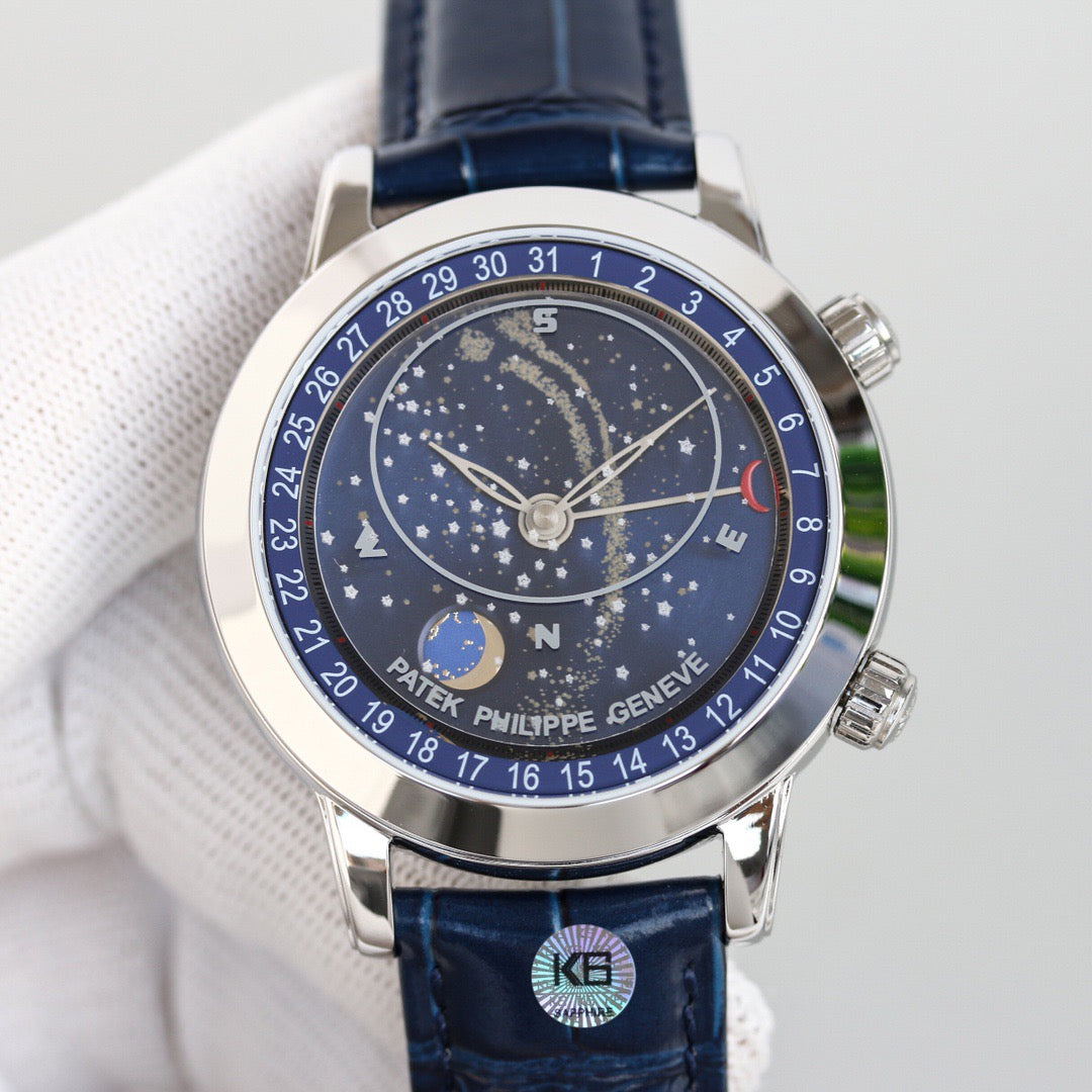 Blau-weiße Uhr