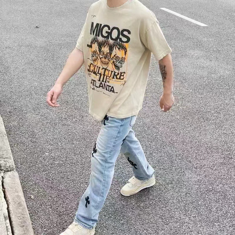 White and Beige grey T-shirt - FashionHype.xyz