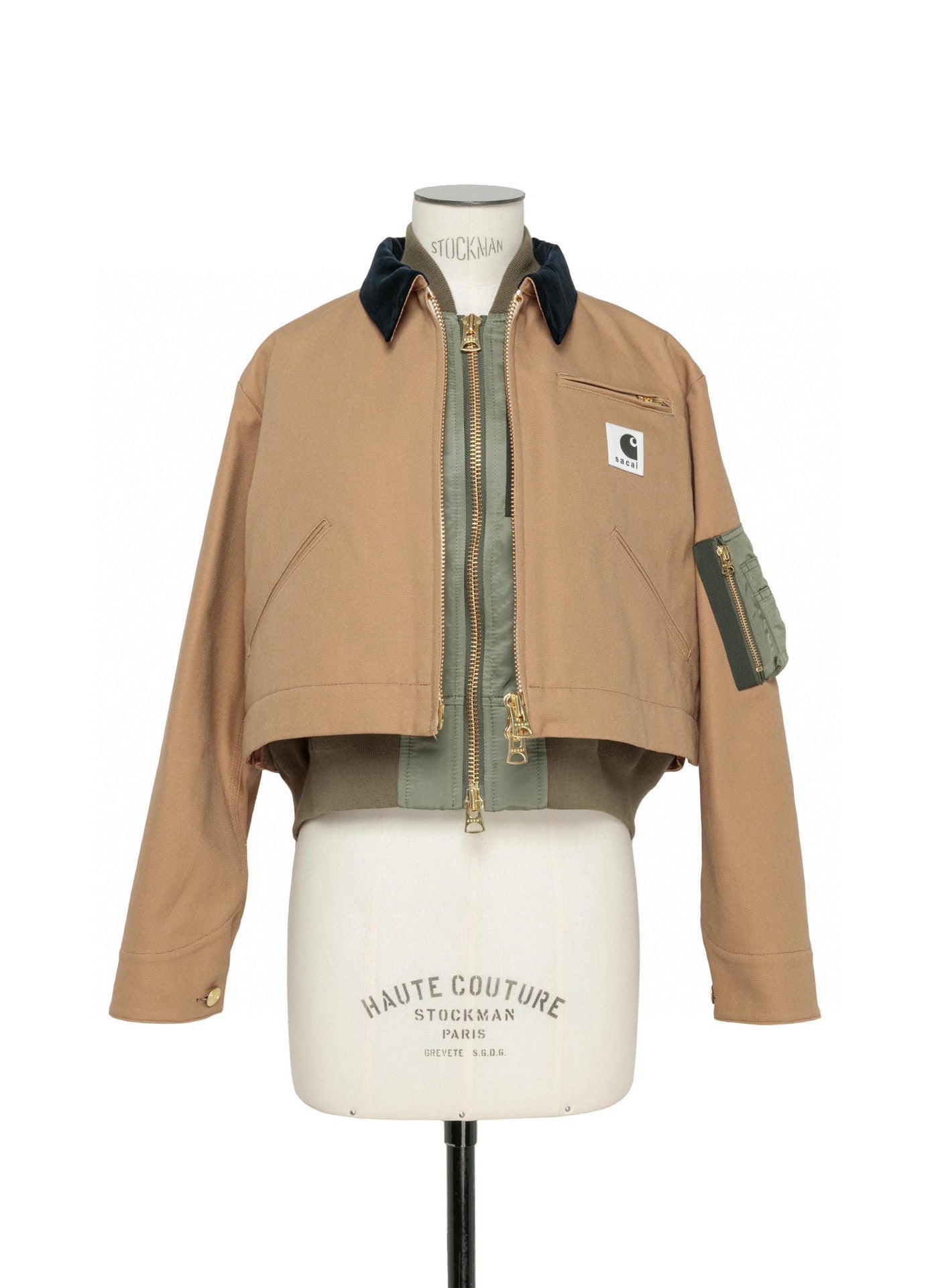 Jacke in Schwarz, Khaki und Hellblau