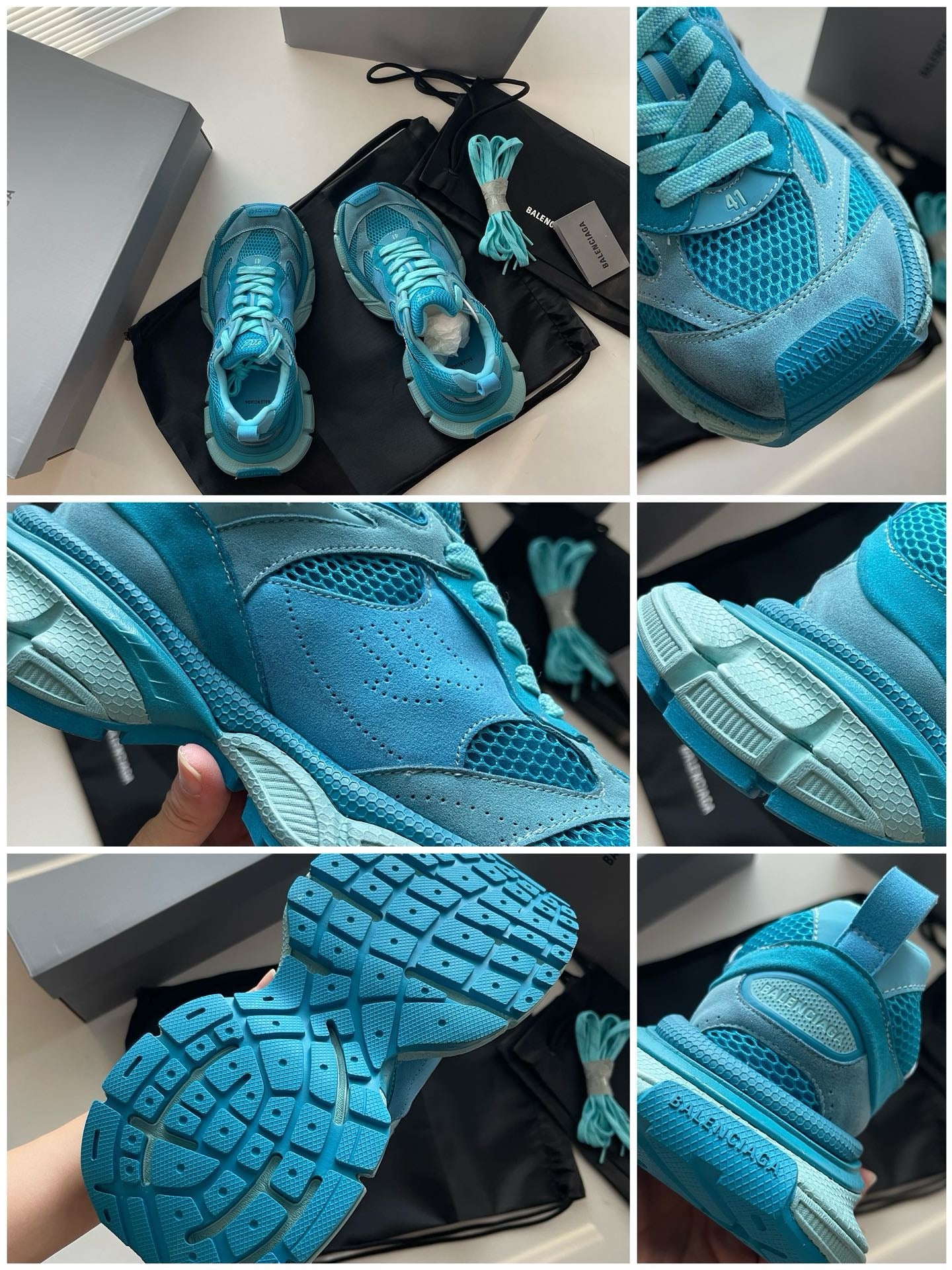 Himmelblaue, violette und schwarze Schuhe