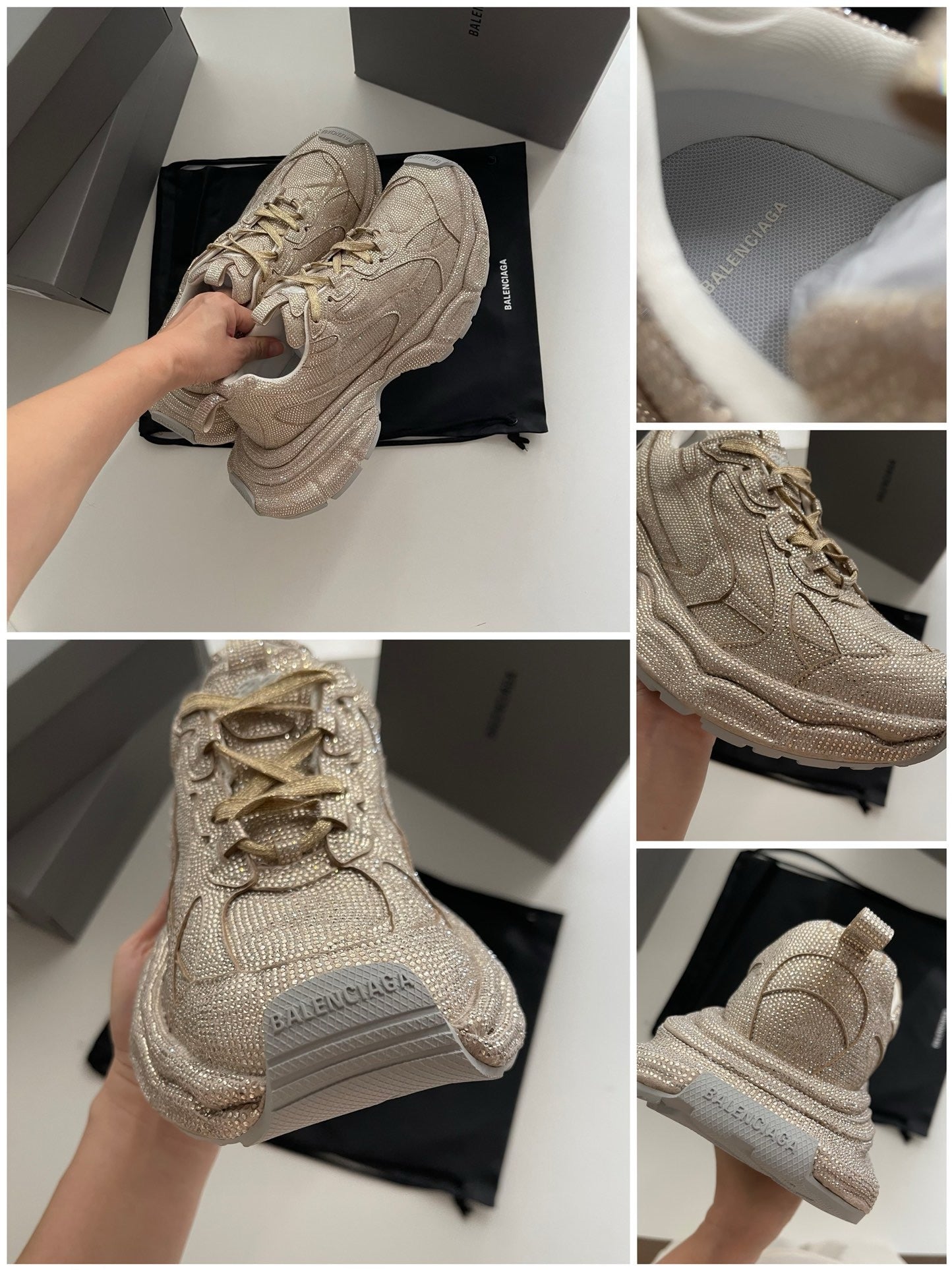 Schwarze, khakifarbene und weiße Schuhe