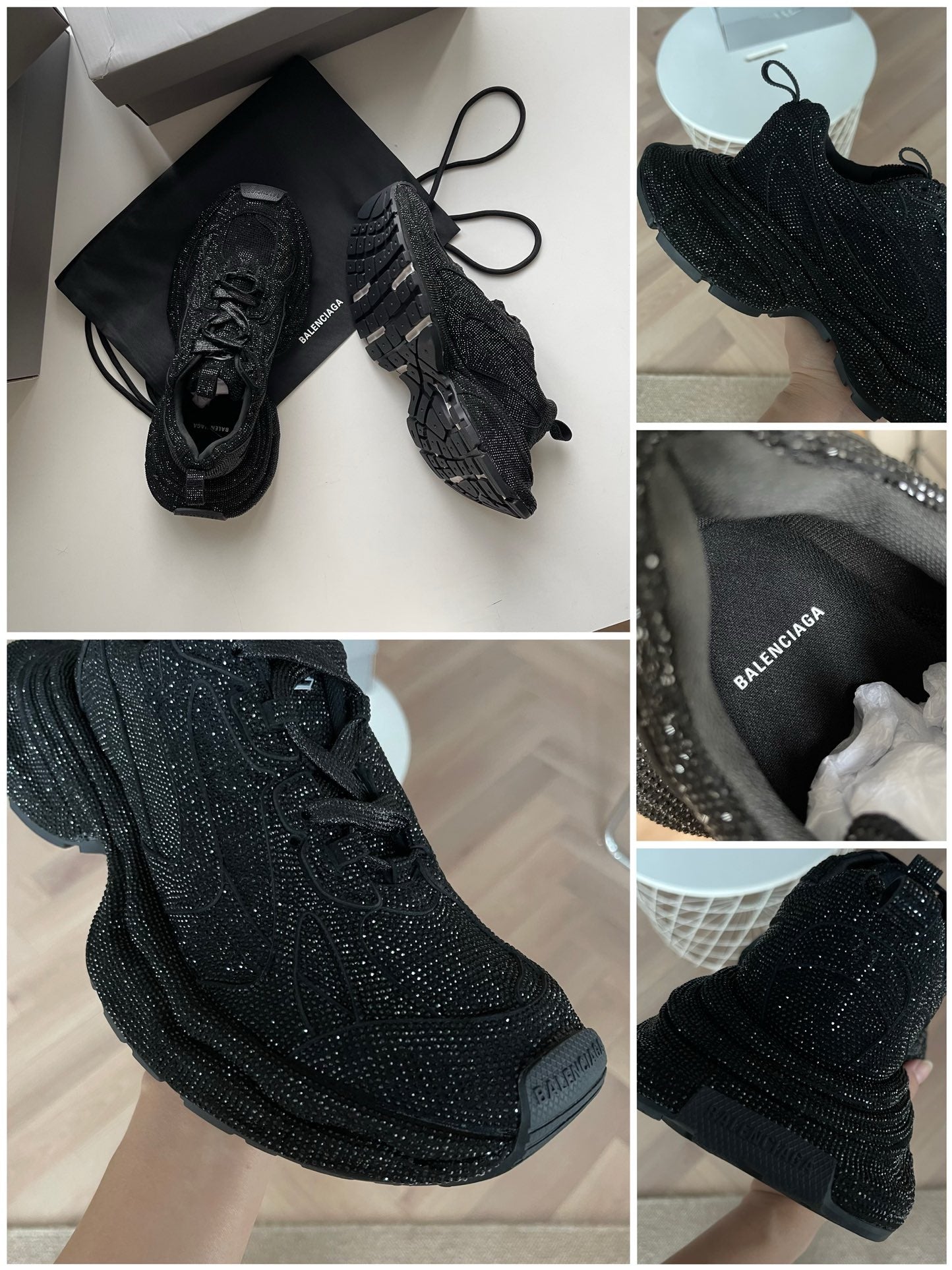 Schwarze, khakifarbene und weiße Schuhe