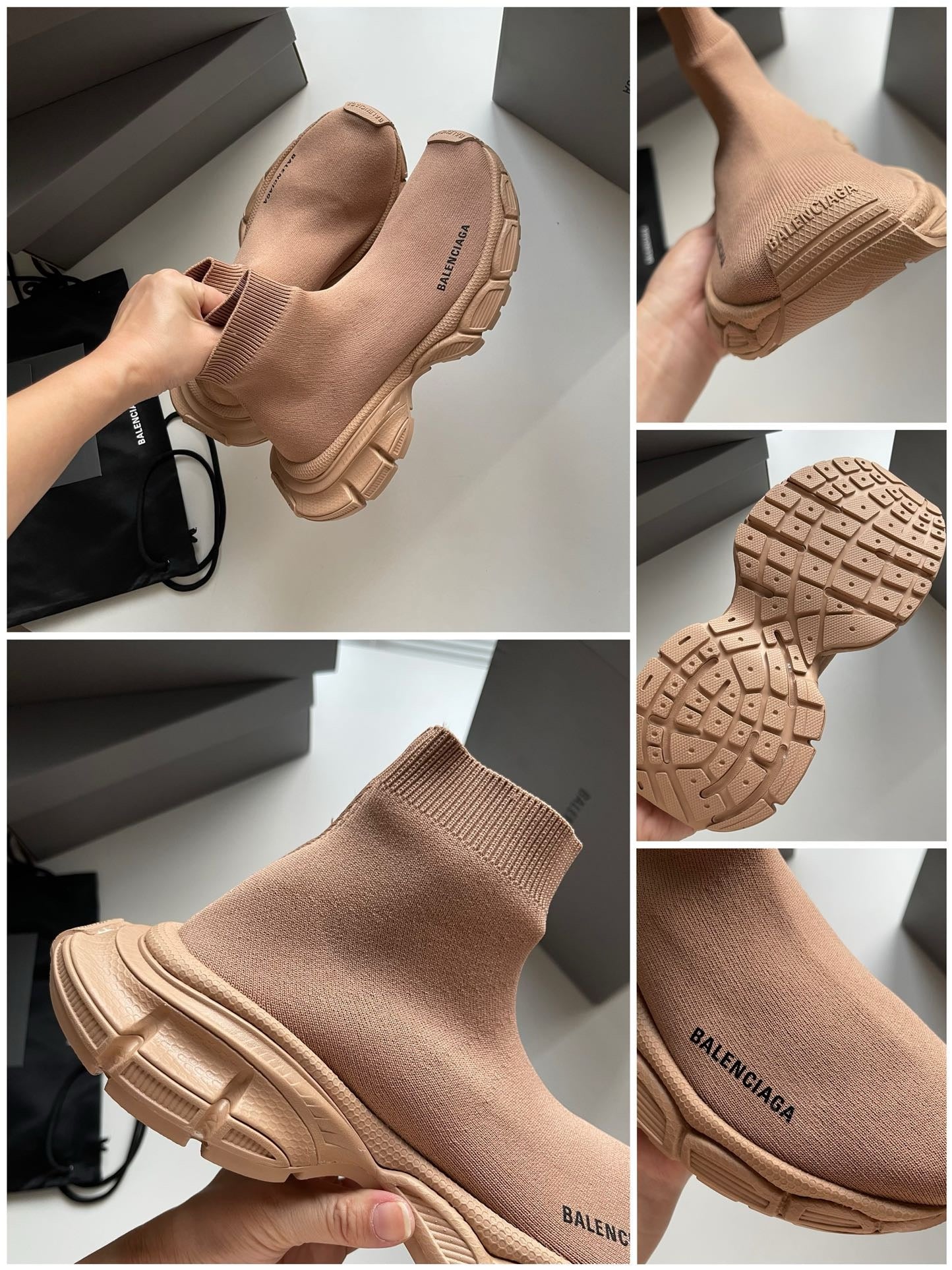 Schwarze und khakifarbene Schuhe