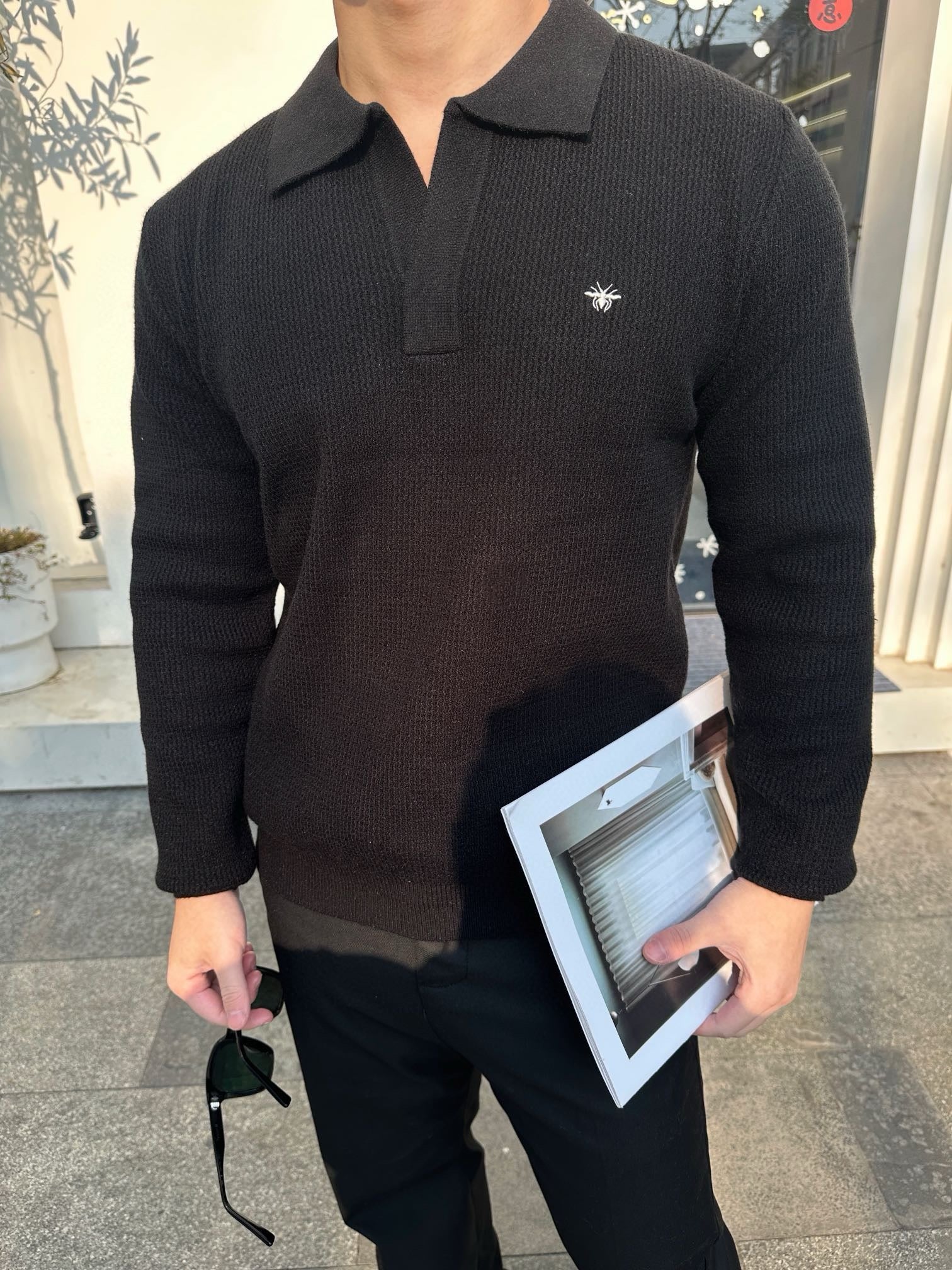 Jersey in Schwarz, Grau und Beige