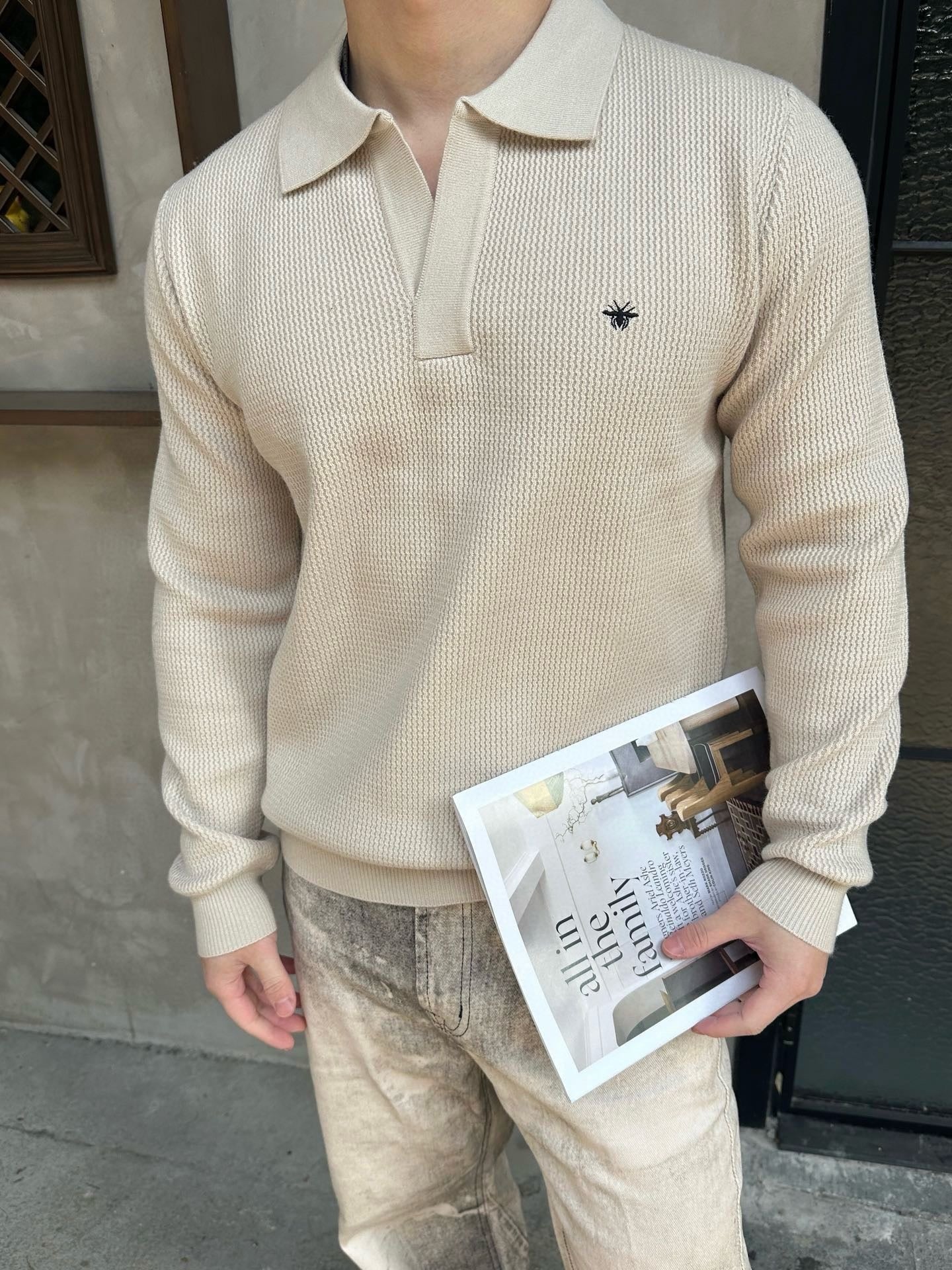 Jersey in Schwarz, Grau und Beige
