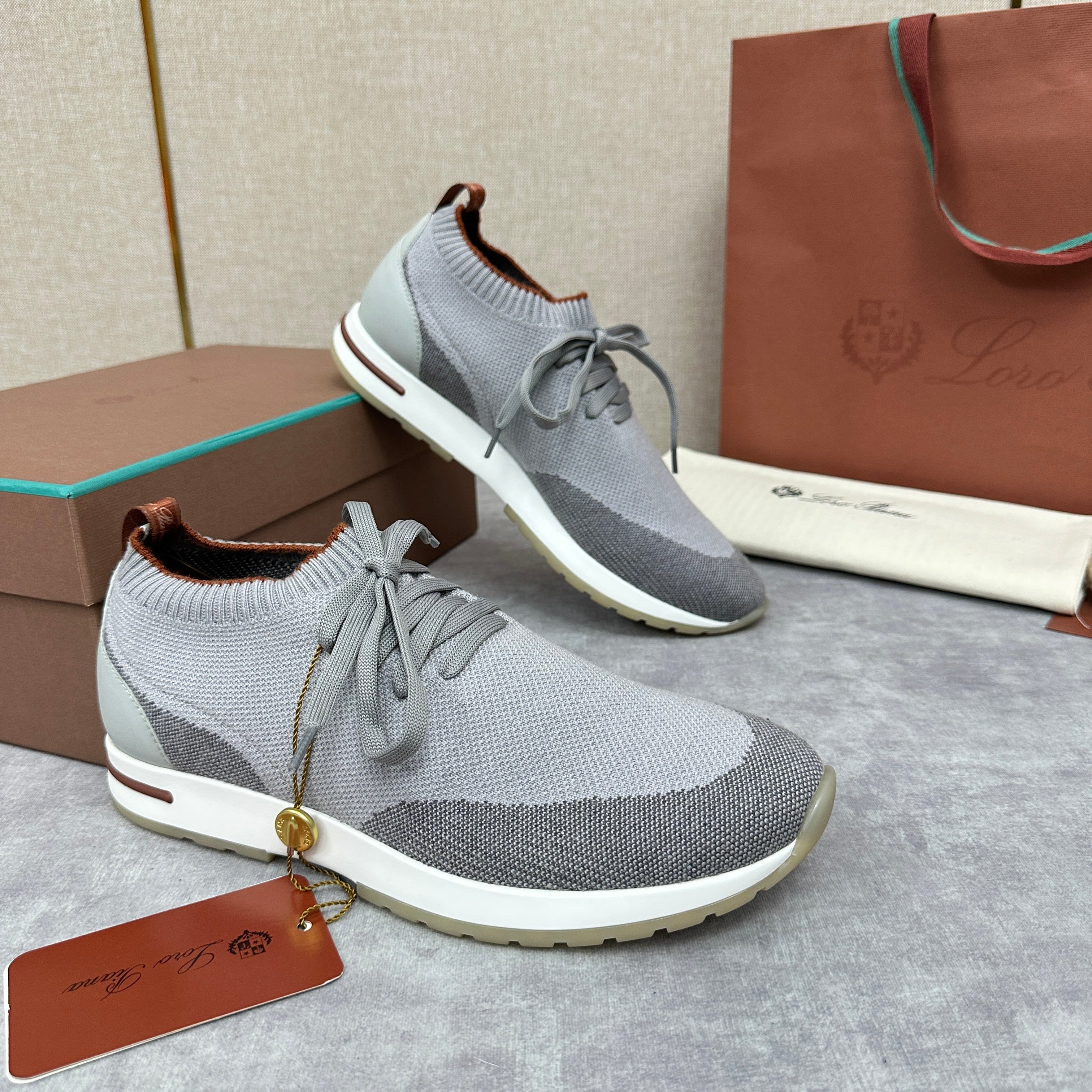 Grey, Blue, Brown, and Green Shoes