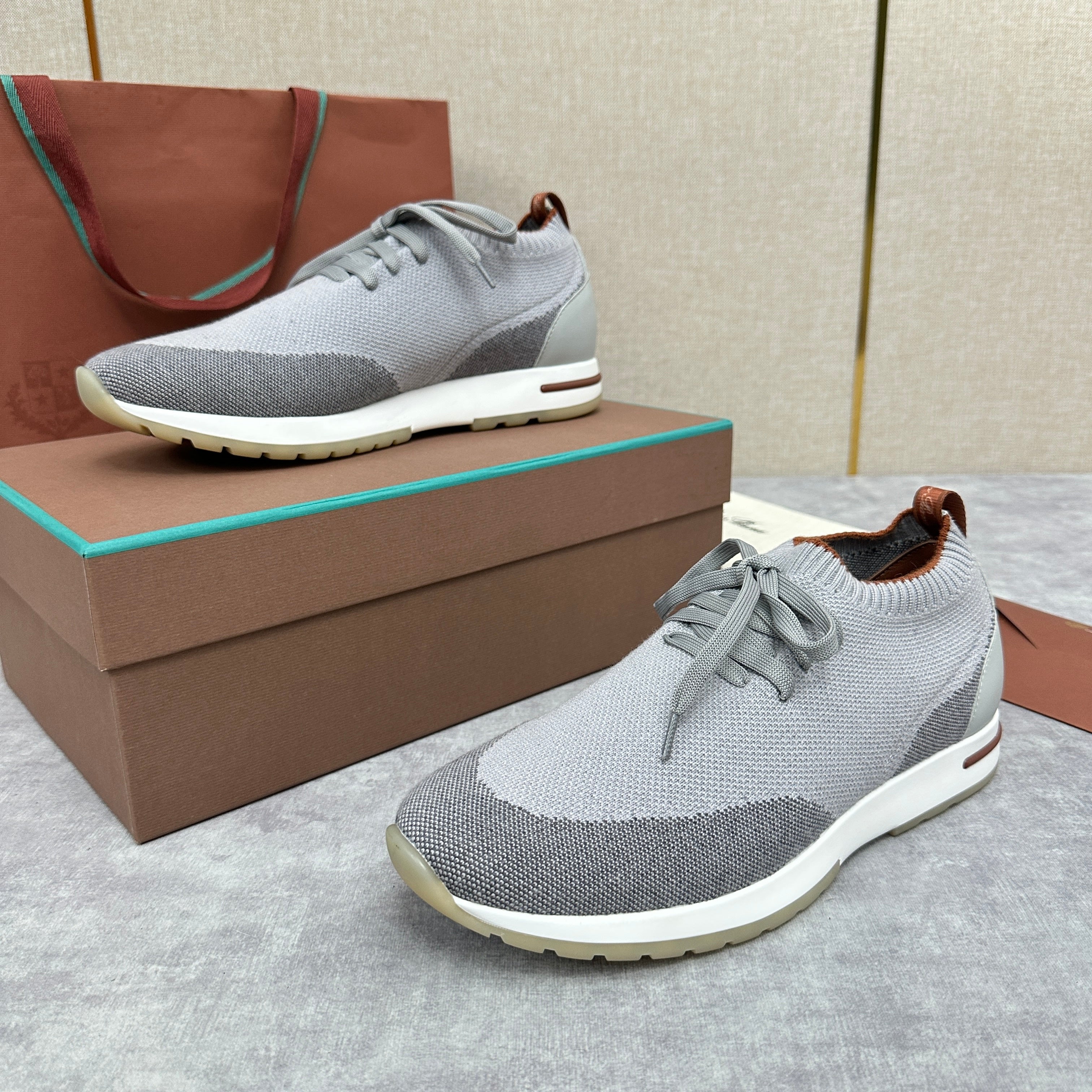 Grey, Blue, Brown, and Green Shoes