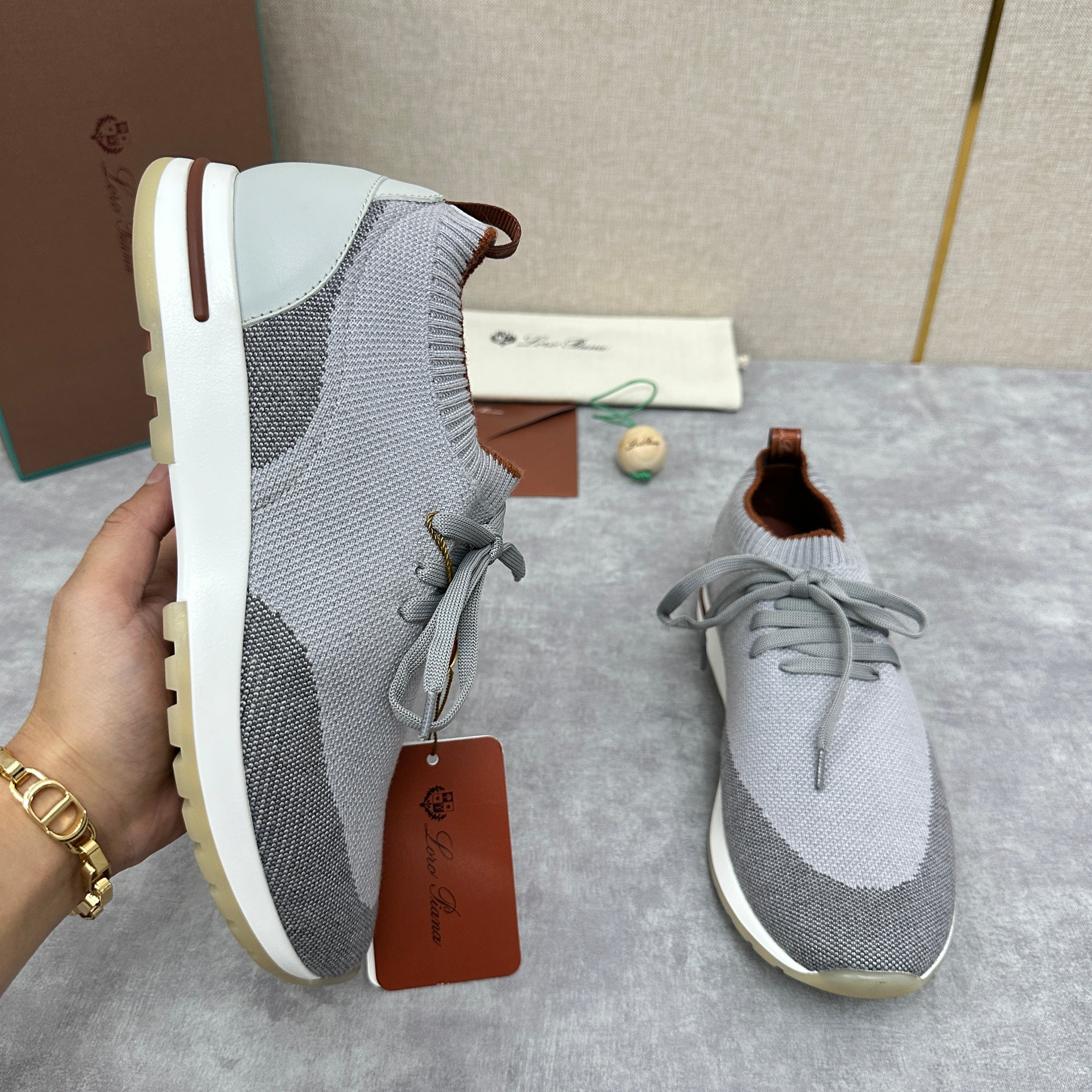 Grey, Blue, Brown, and Green Shoes