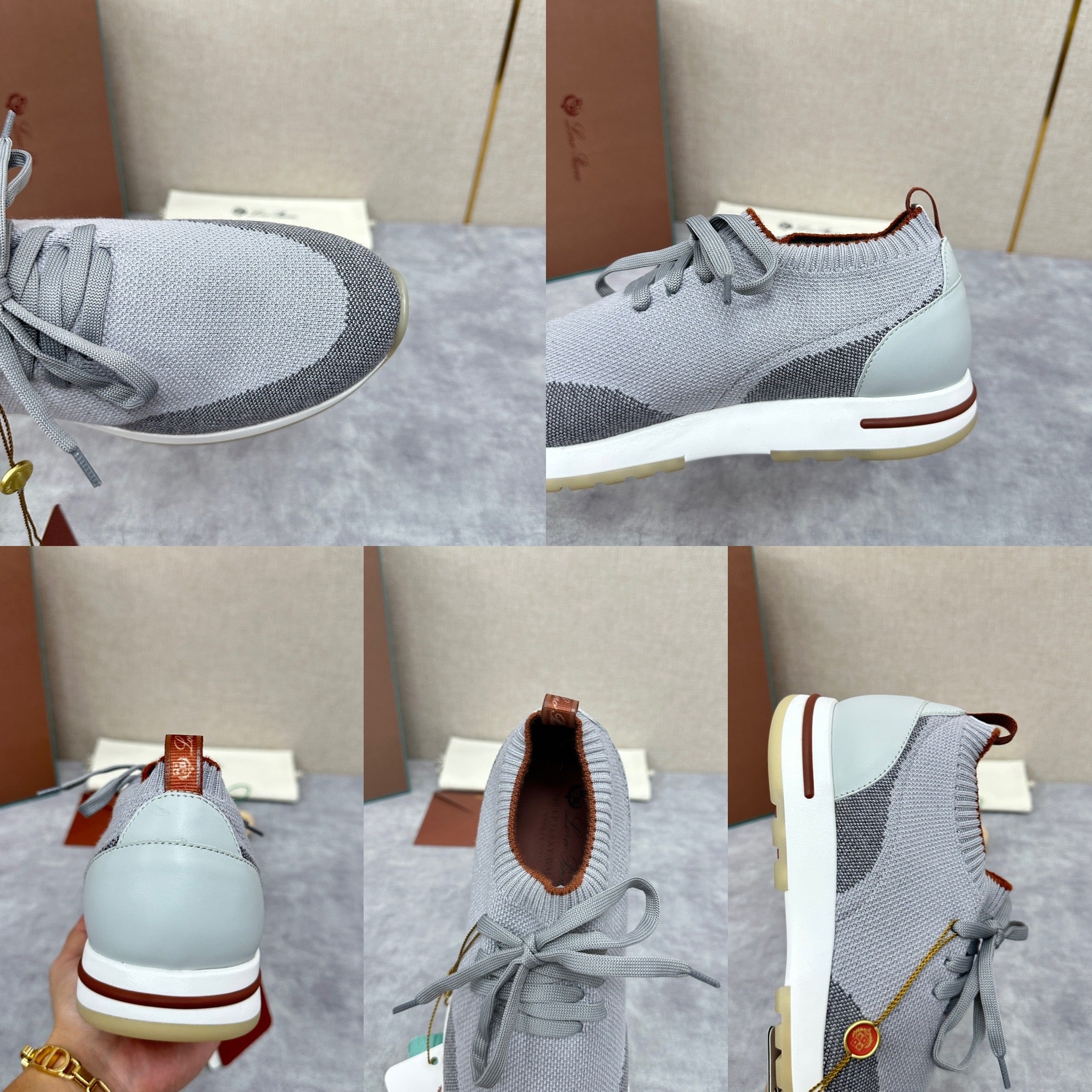 Grey, Blue, Brown, and Green Shoes