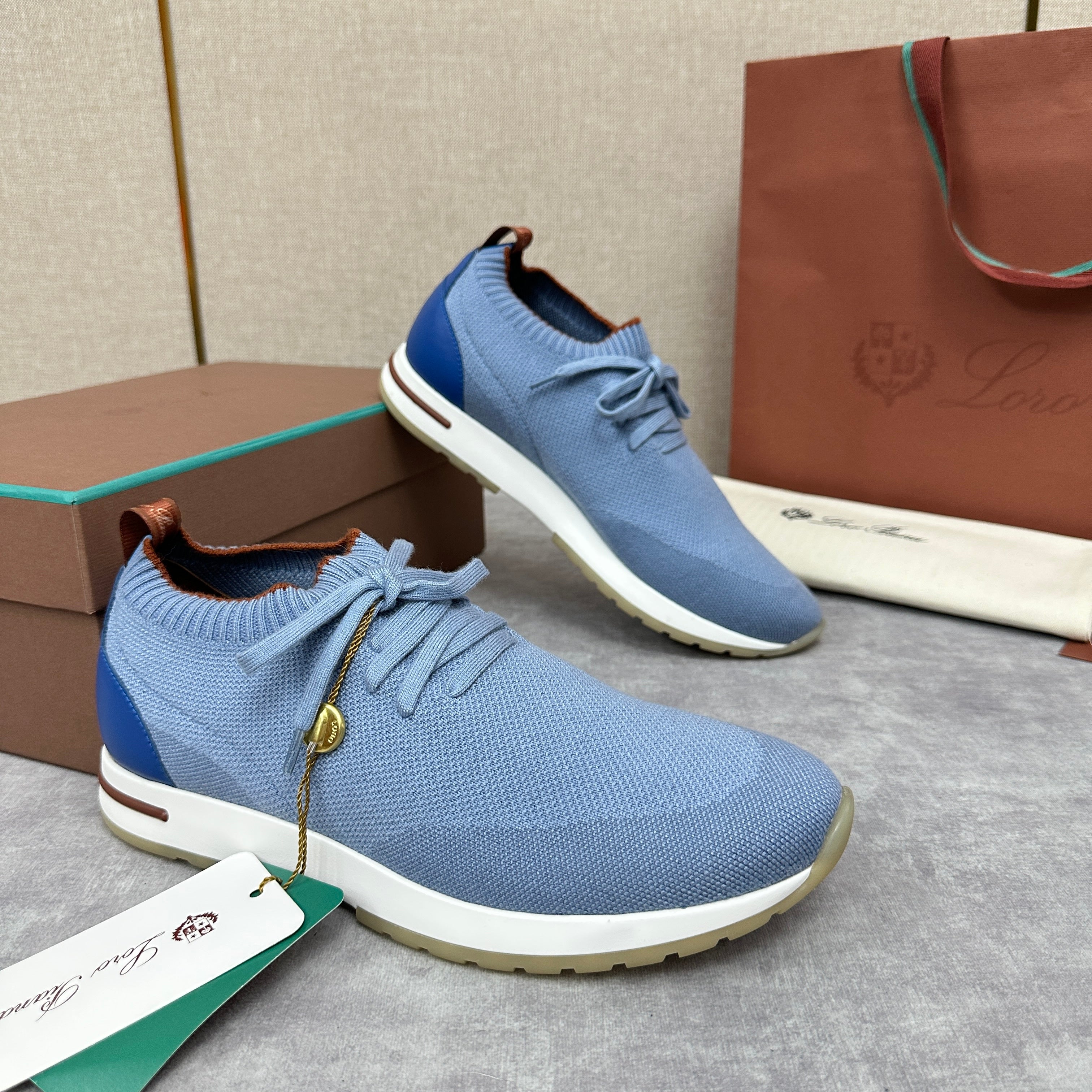 Grey, Blue, Brown, and Green Shoes