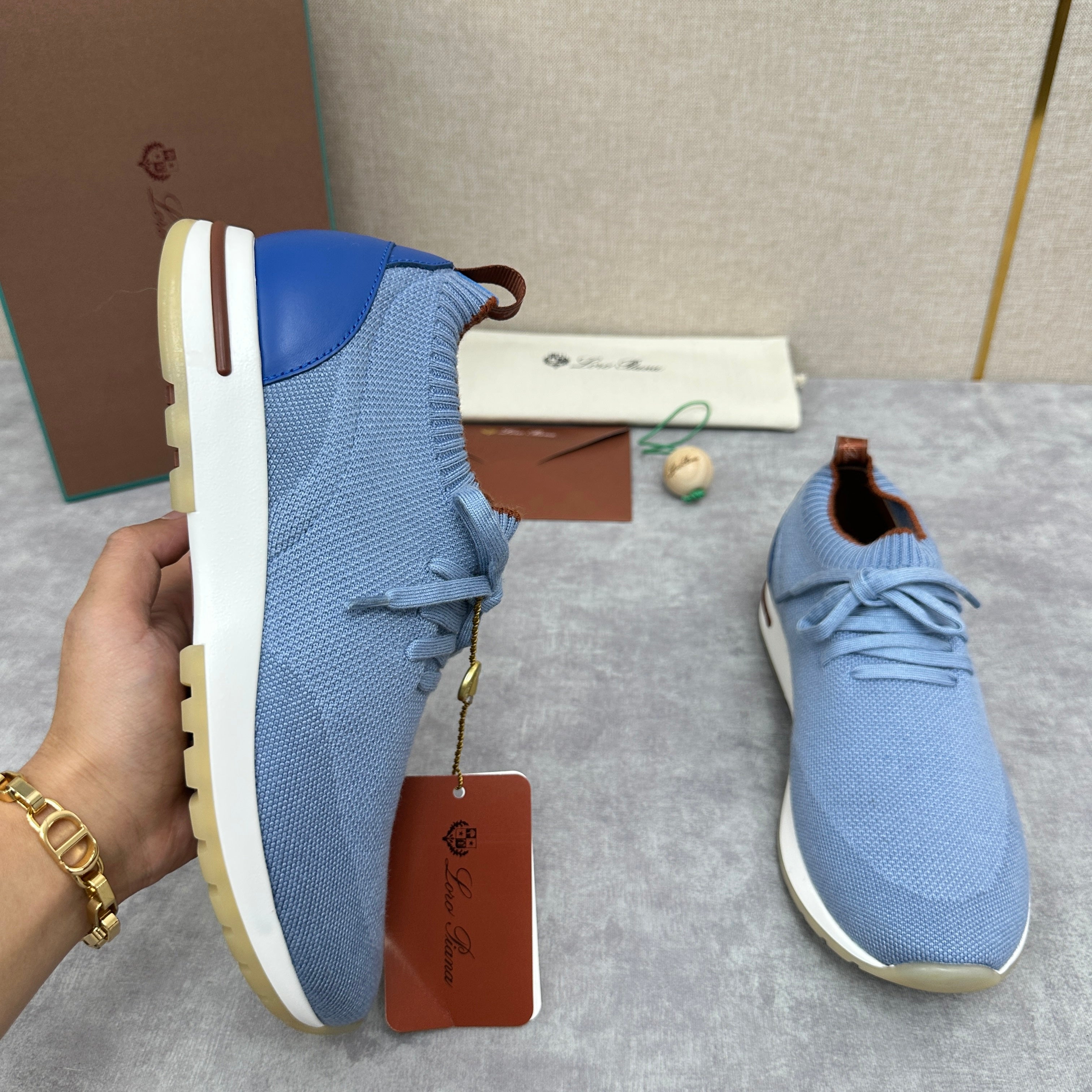 Grey, Blue, Brown, and Green Shoes