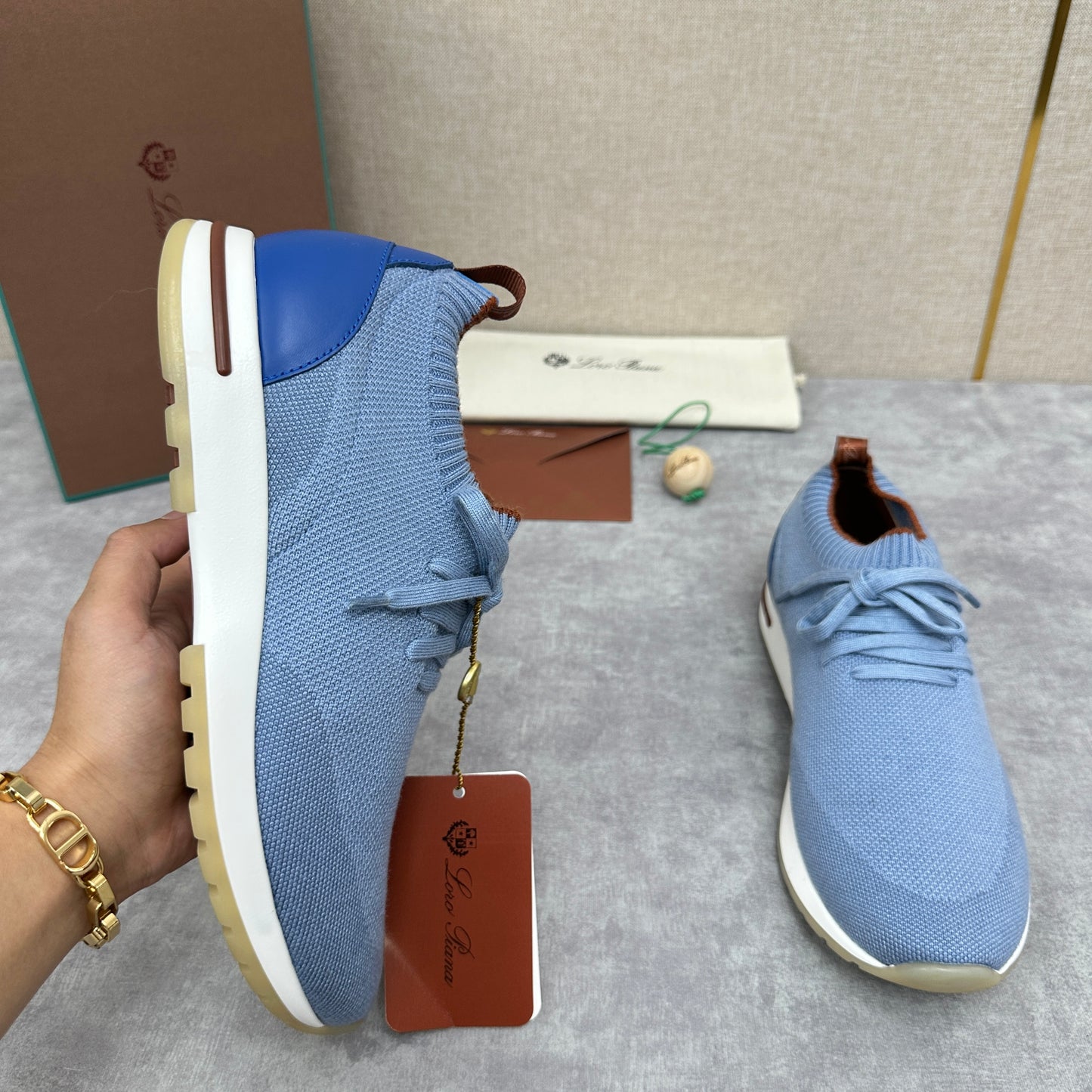 Grey, Blue, Brown, and Green Shoes