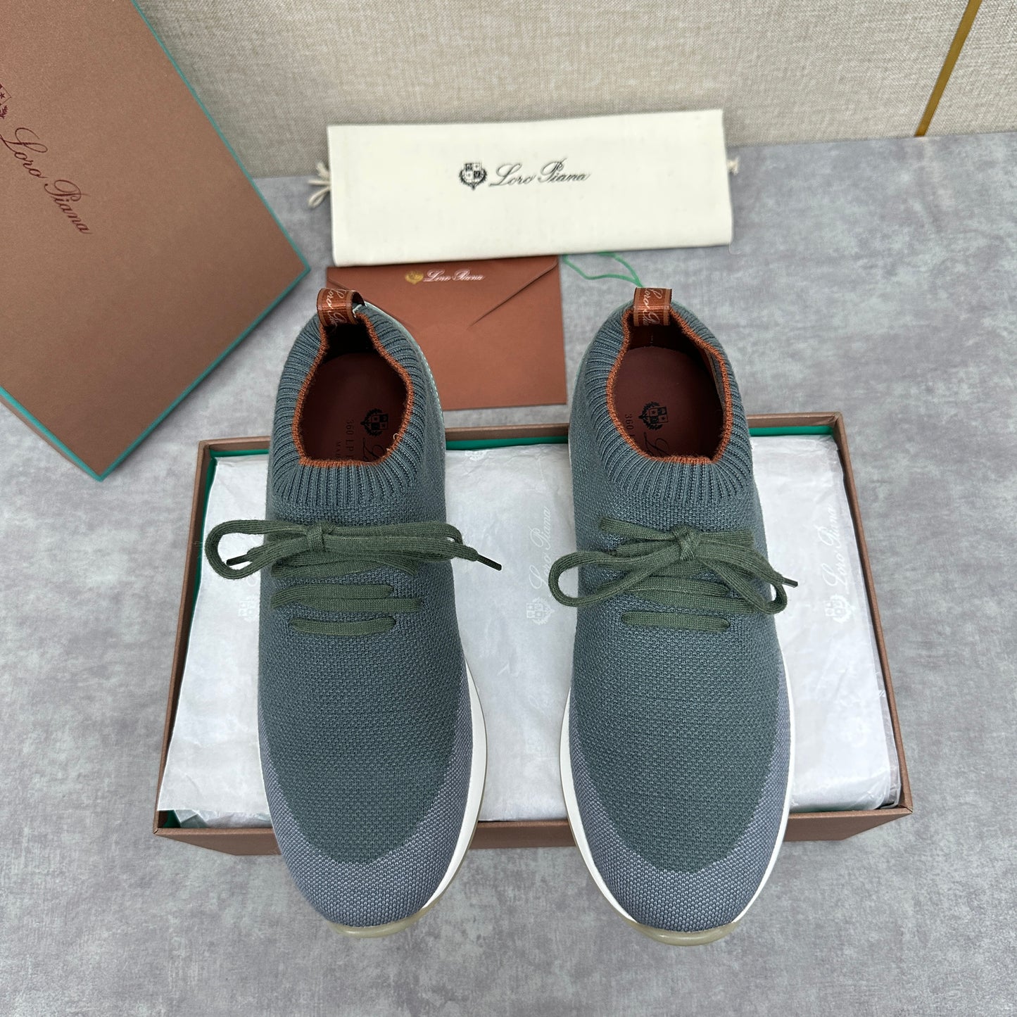 Grey, Blue, Brown, and Green Shoes