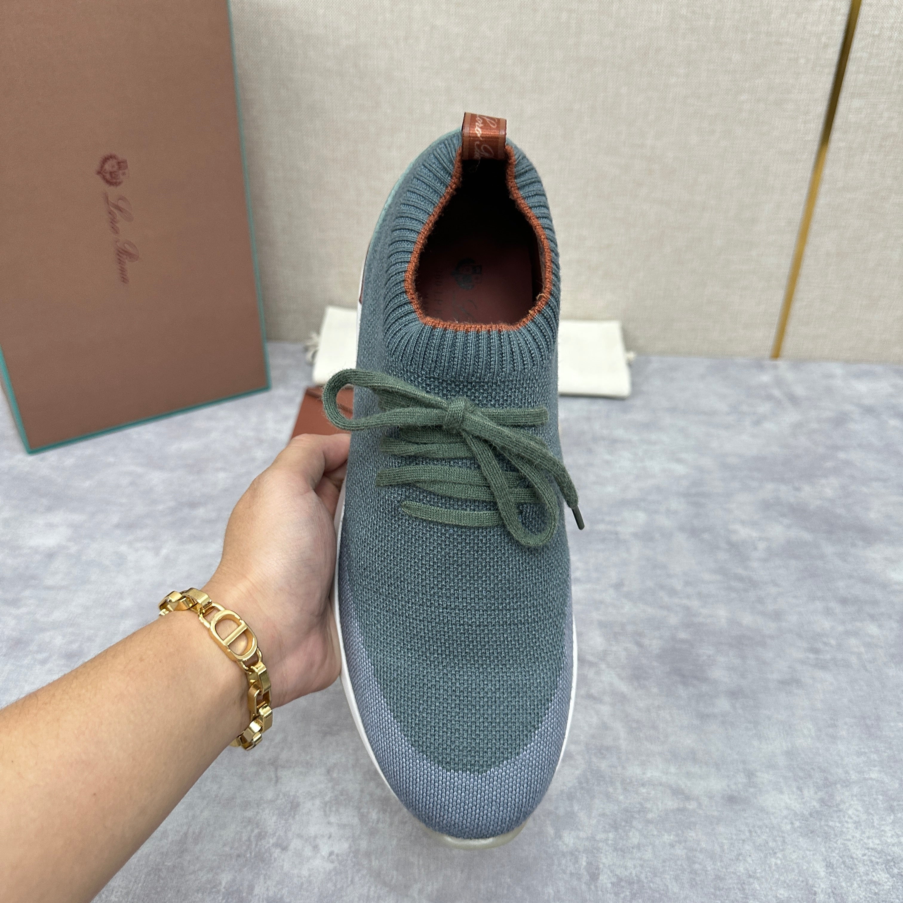 Grey, Blue, Brown, and Green Shoes
