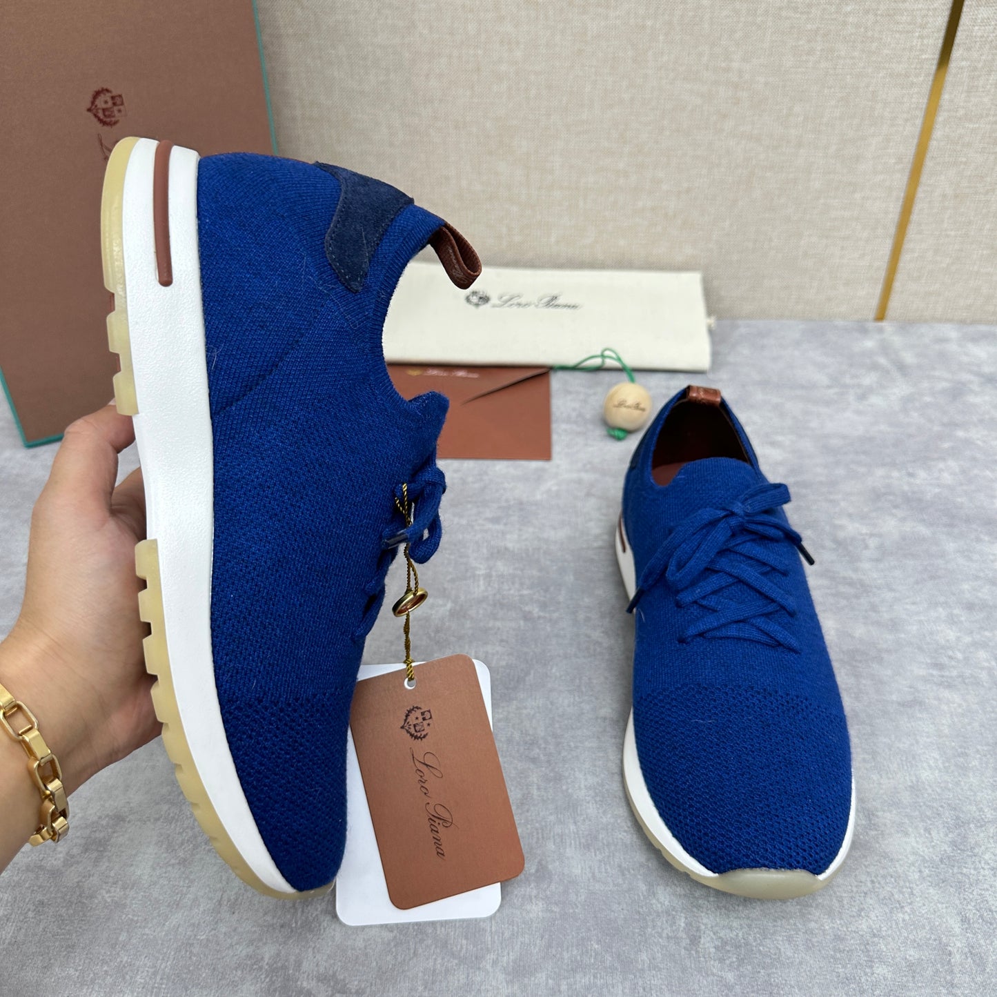 Blue, Brown, Grey and Light brown Shoes