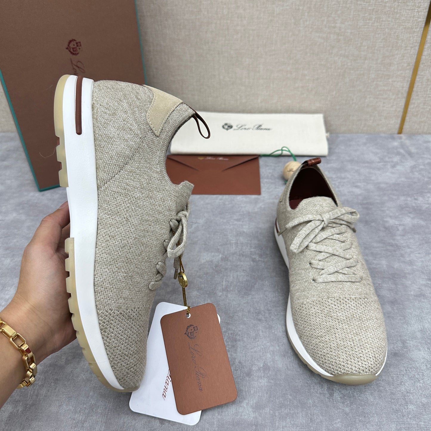 Blue, Brown, Grey and Light brown Shoes