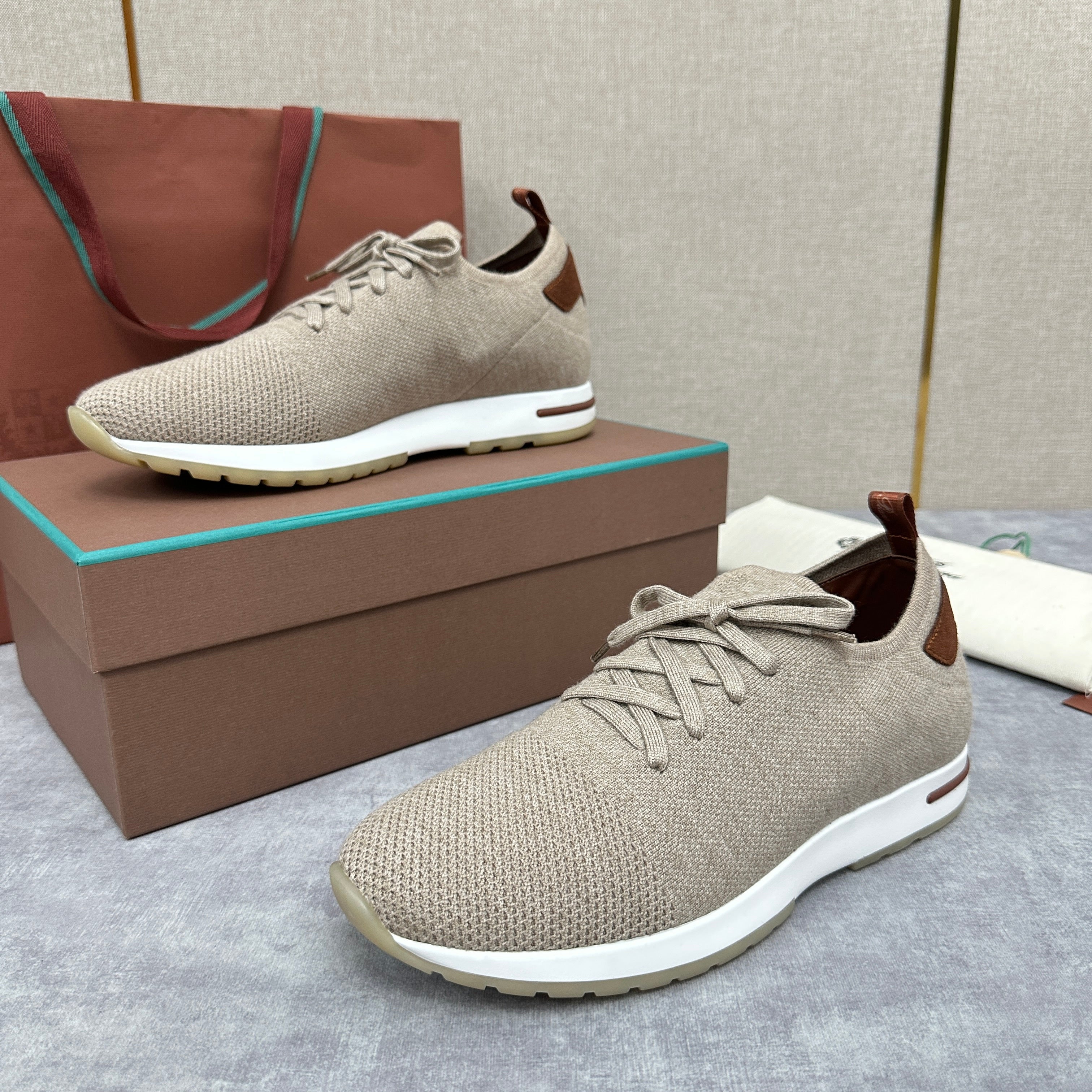 Blue, Brown, Grey and Light brown Shoes