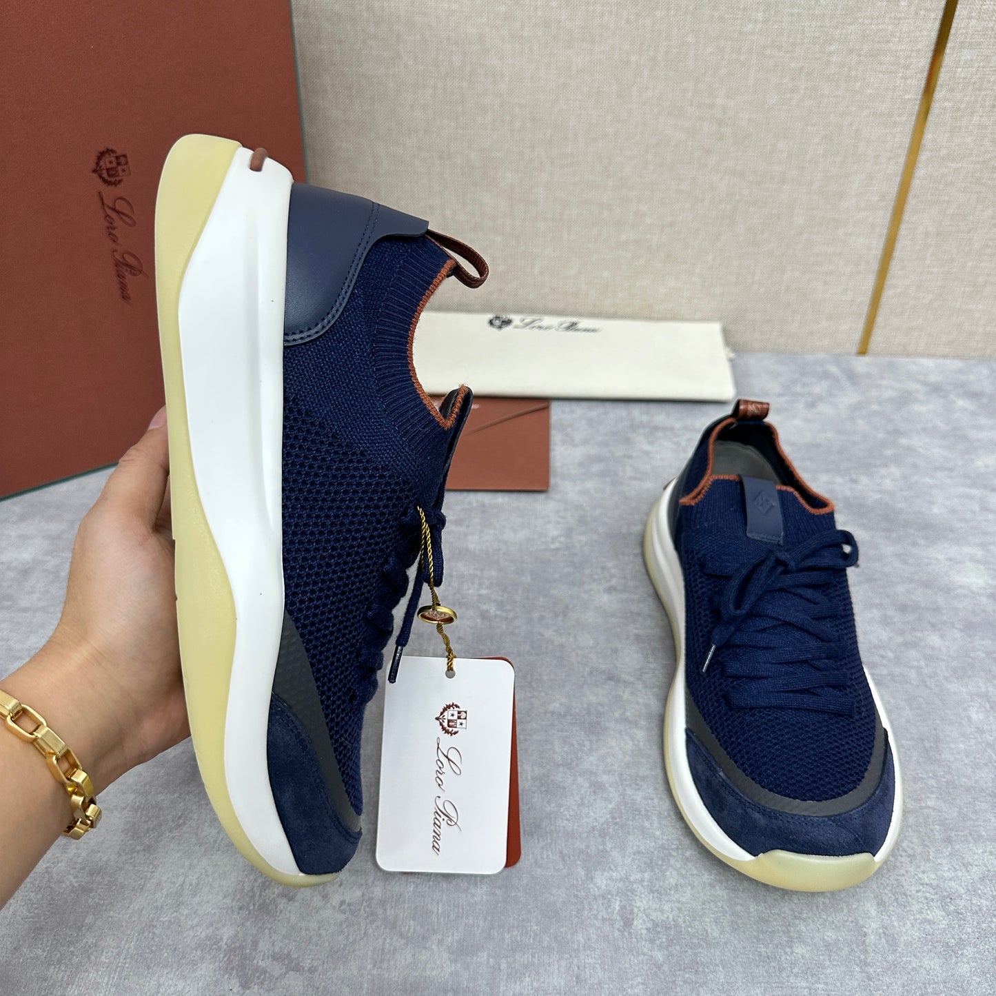 White, Black and Blue Shoes