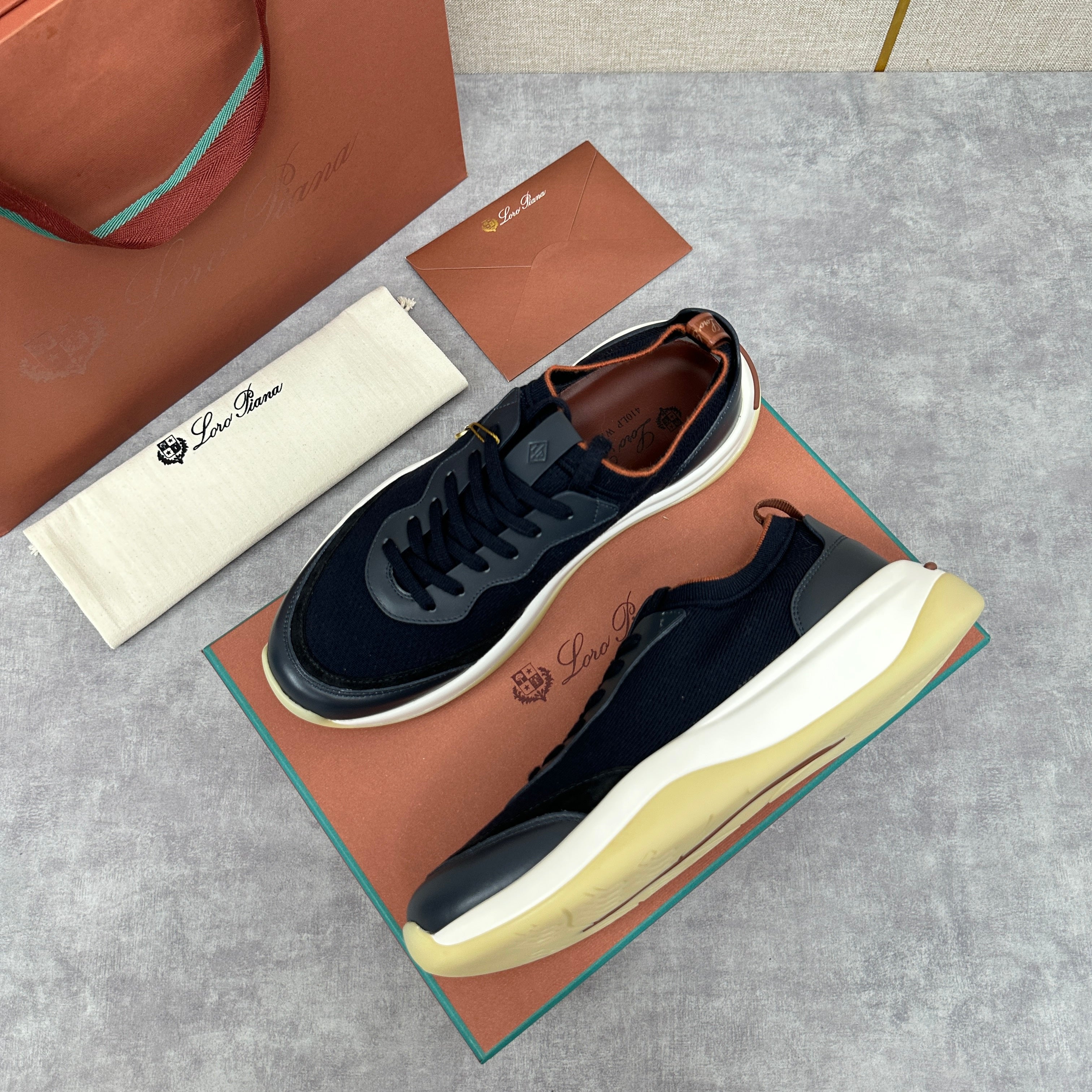 White, Black and Blue Shoes