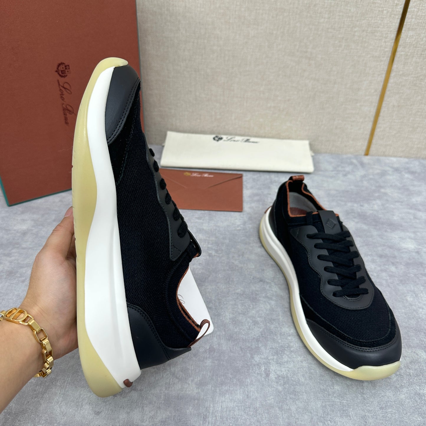 White, Black and Blue Shoes