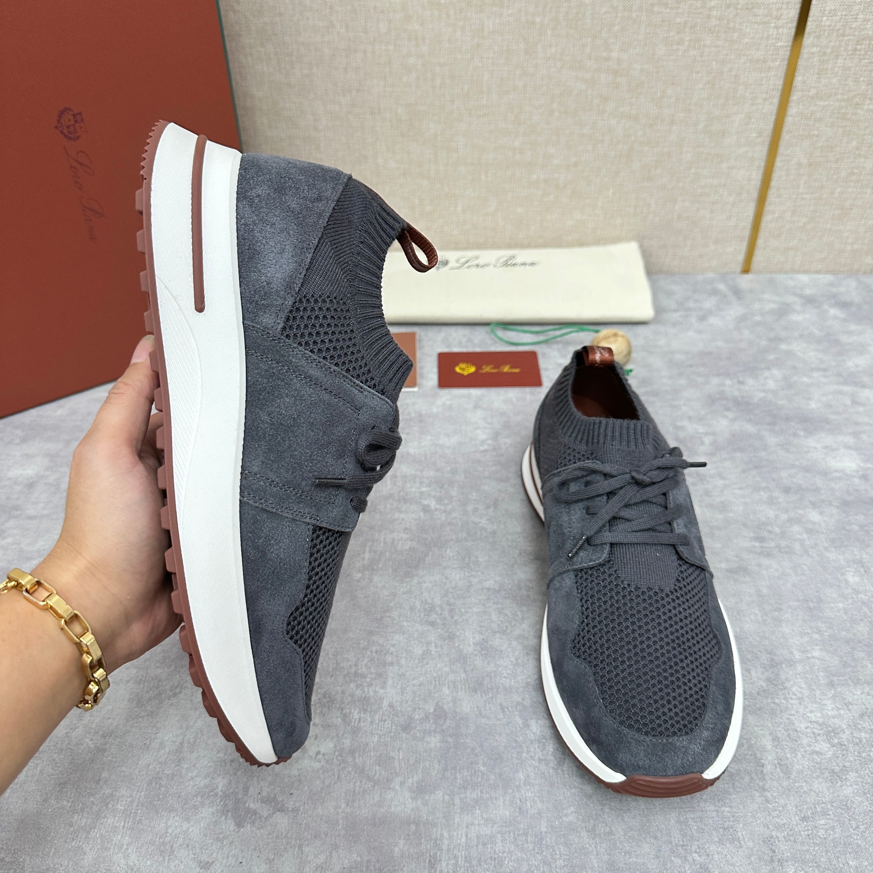 Grey, Blue and Black Shoes - FashionHype.xyz