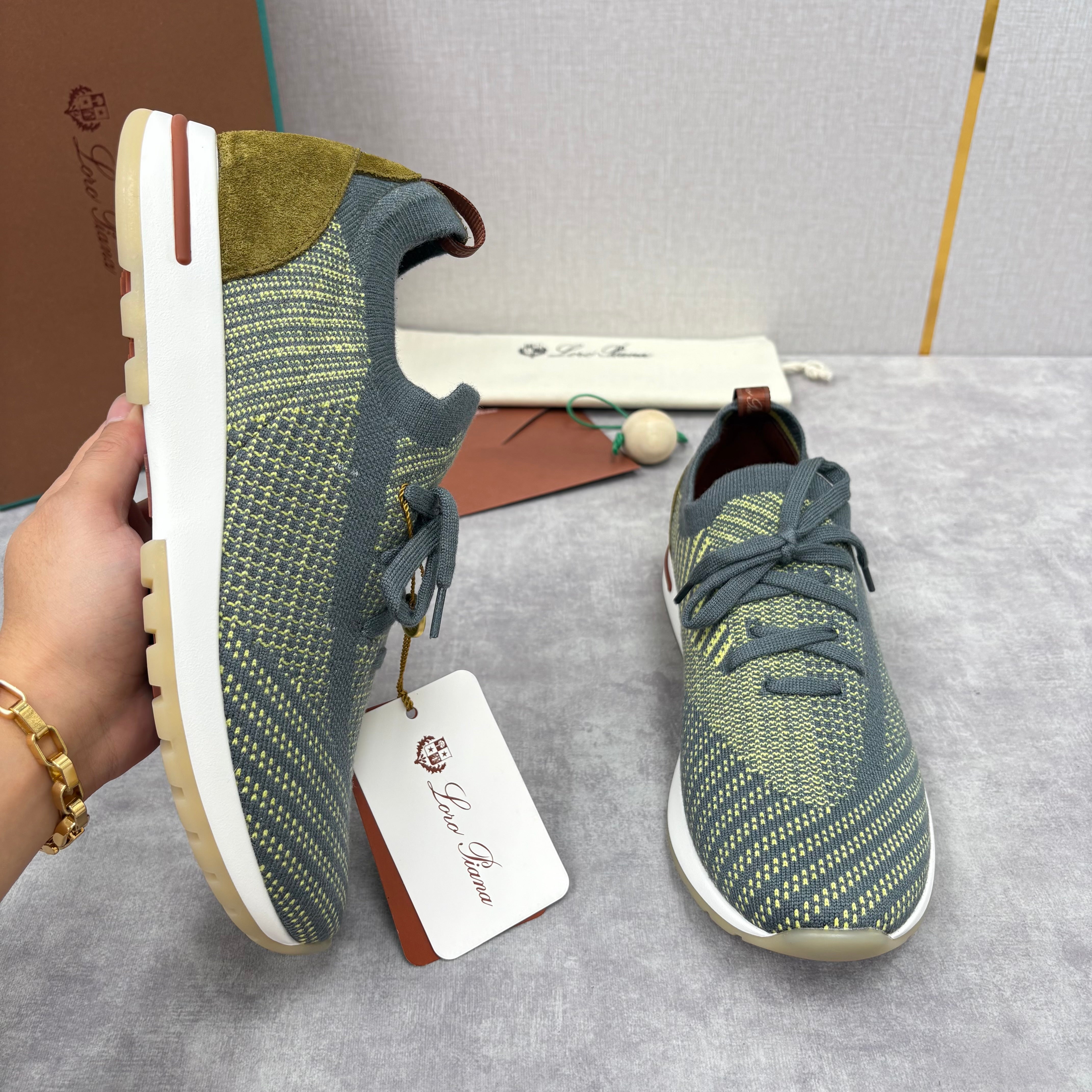 Brown, Blue and Grey Shoes