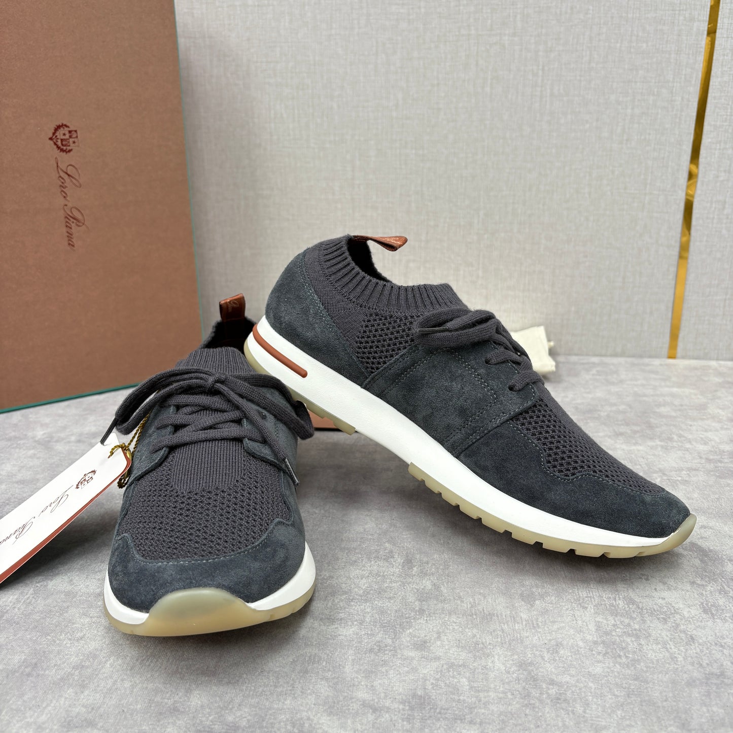 Light grey, Dark grey, Blue and Black shoes