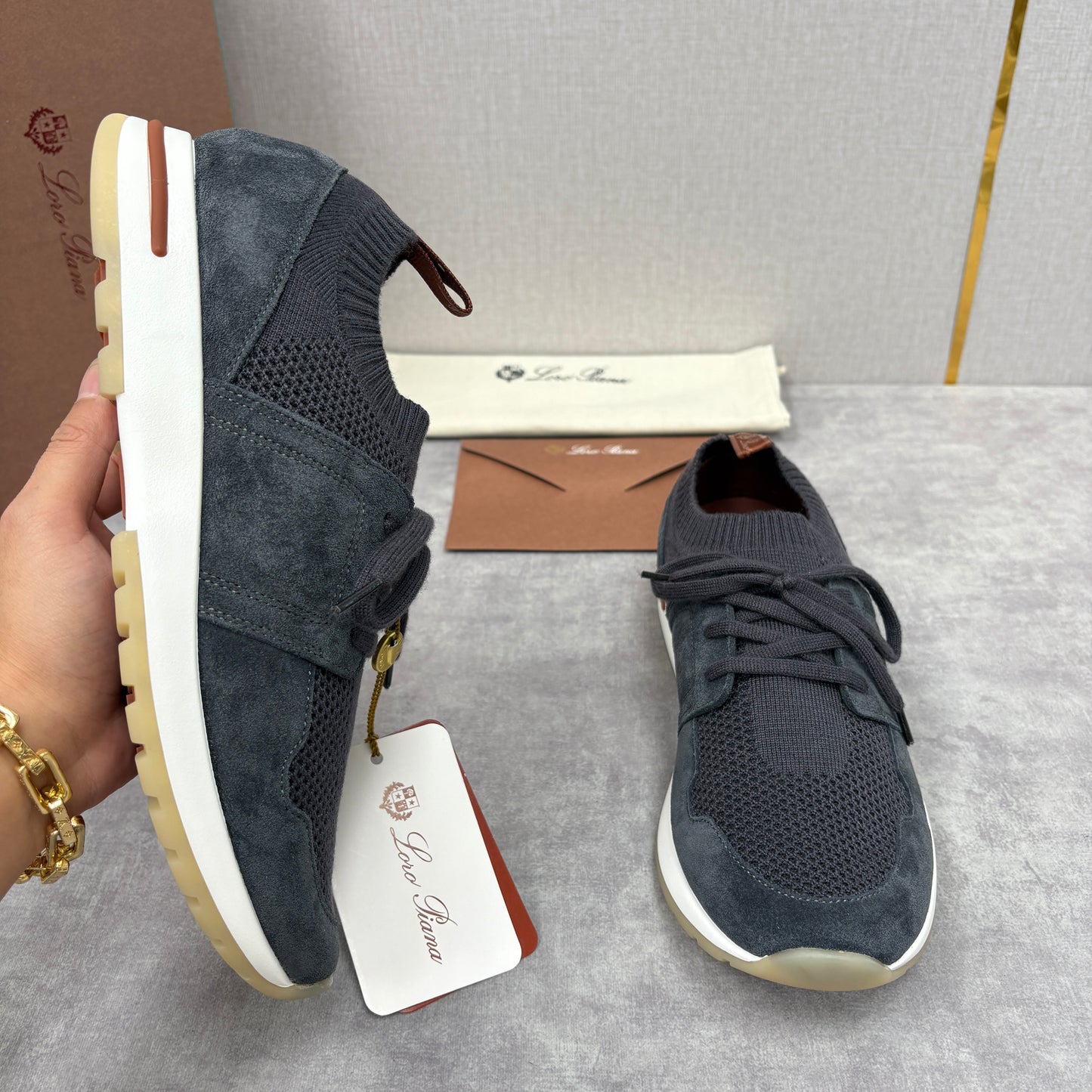 Light grey, Dark grey, Blue and Black shoes