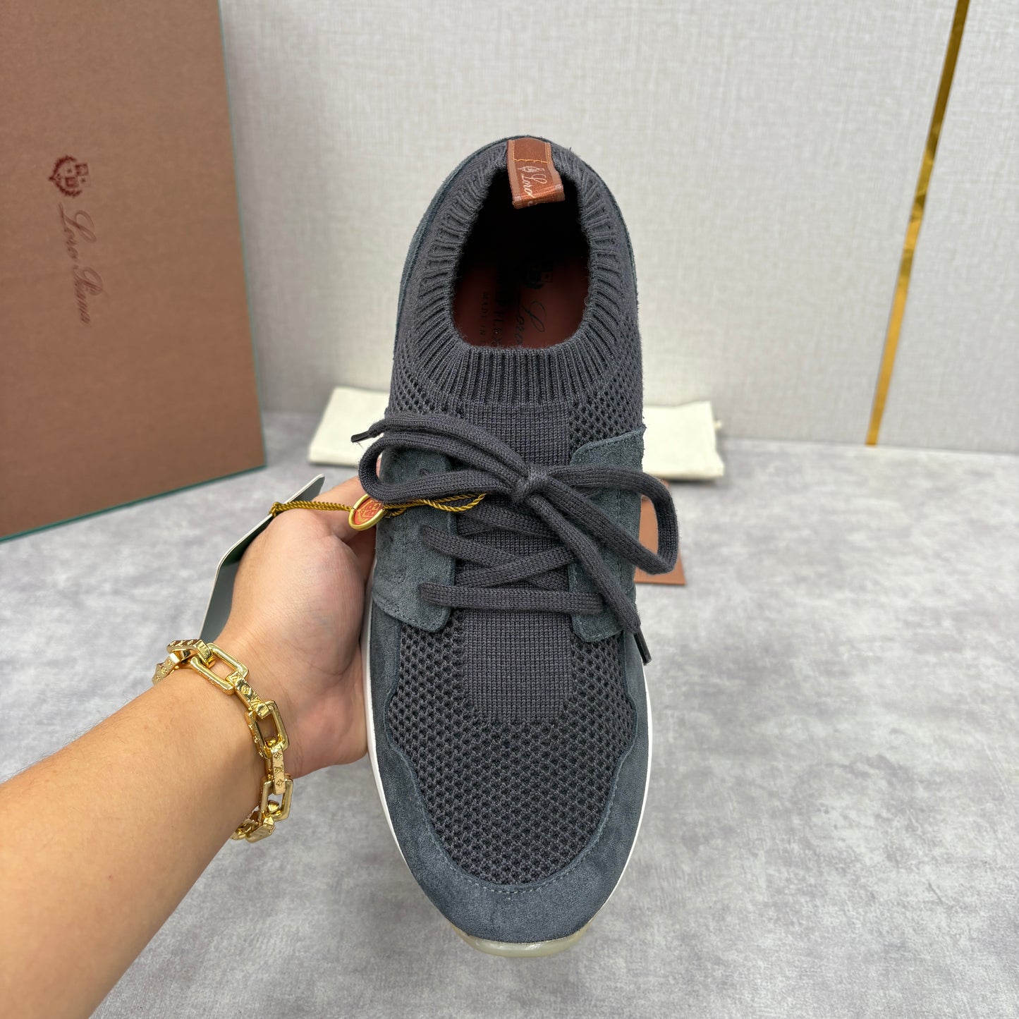 Light grey, Dark grey, Blue and Black shoes