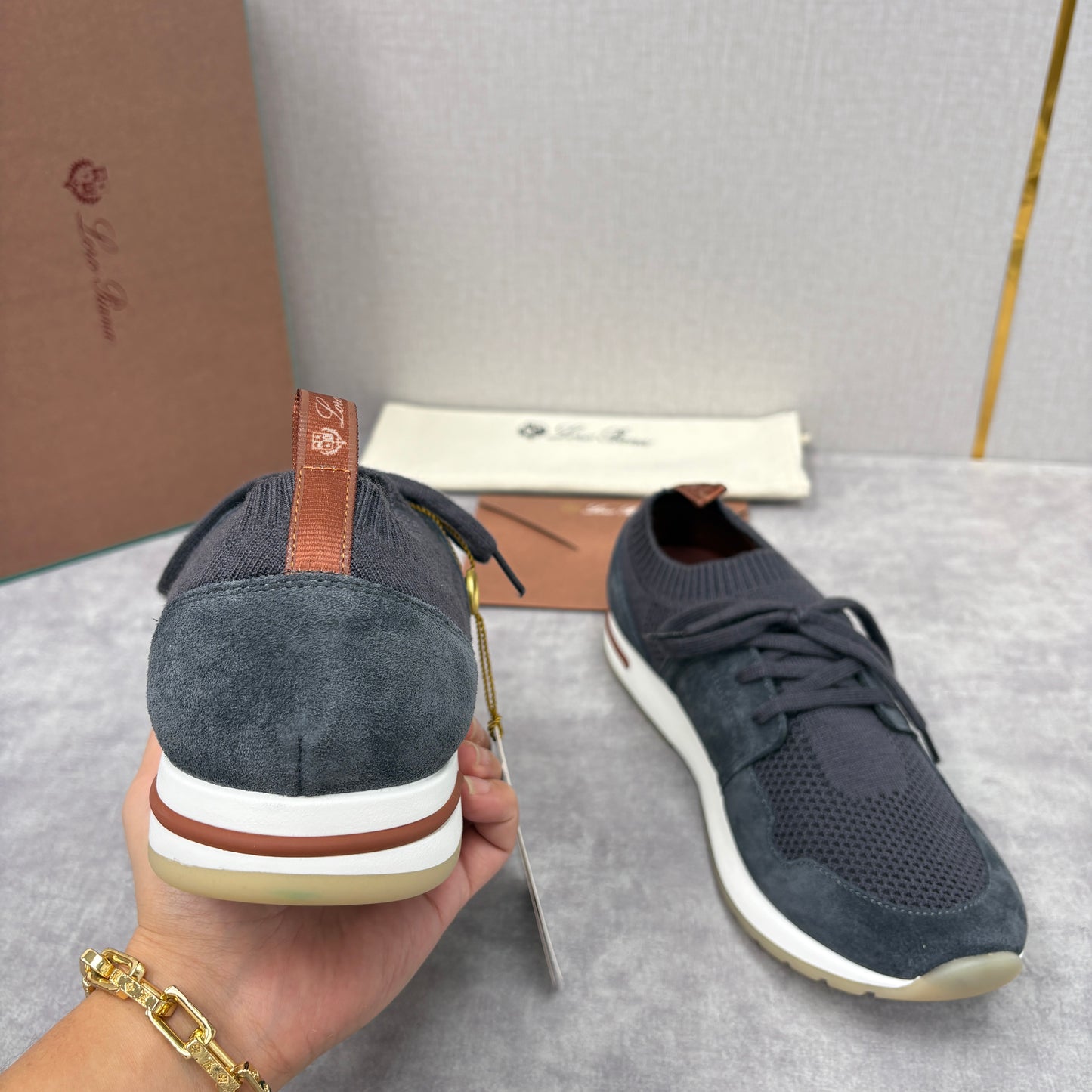 Light grey, Dark grey, Blue and Black shoes