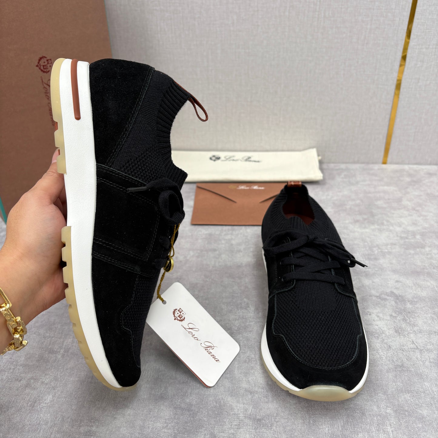 Light grey, Dark grey, Blue and Black shoes