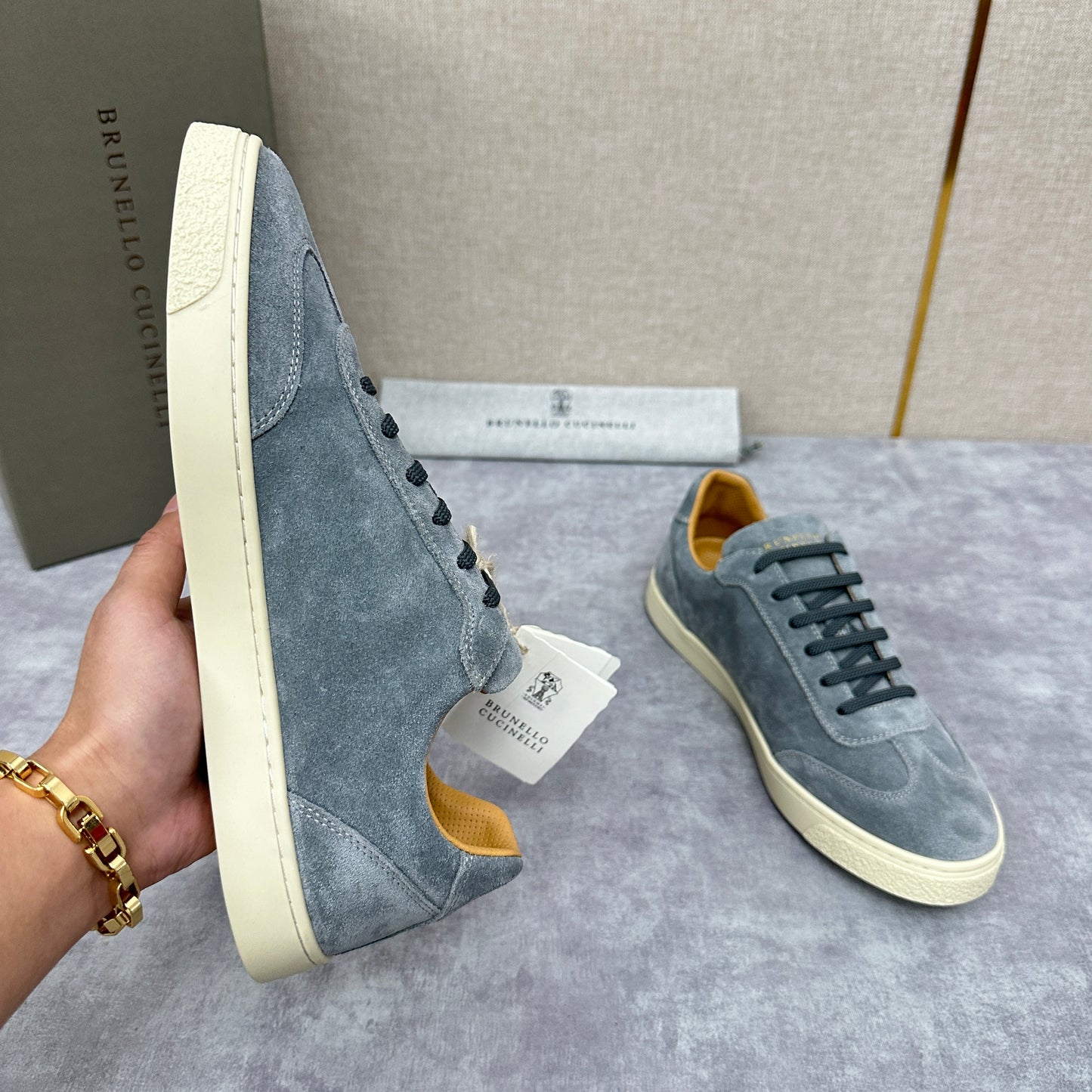 Blue Grey, Tan Brown, Grey, Olive Green, and Dark Brown Shoes