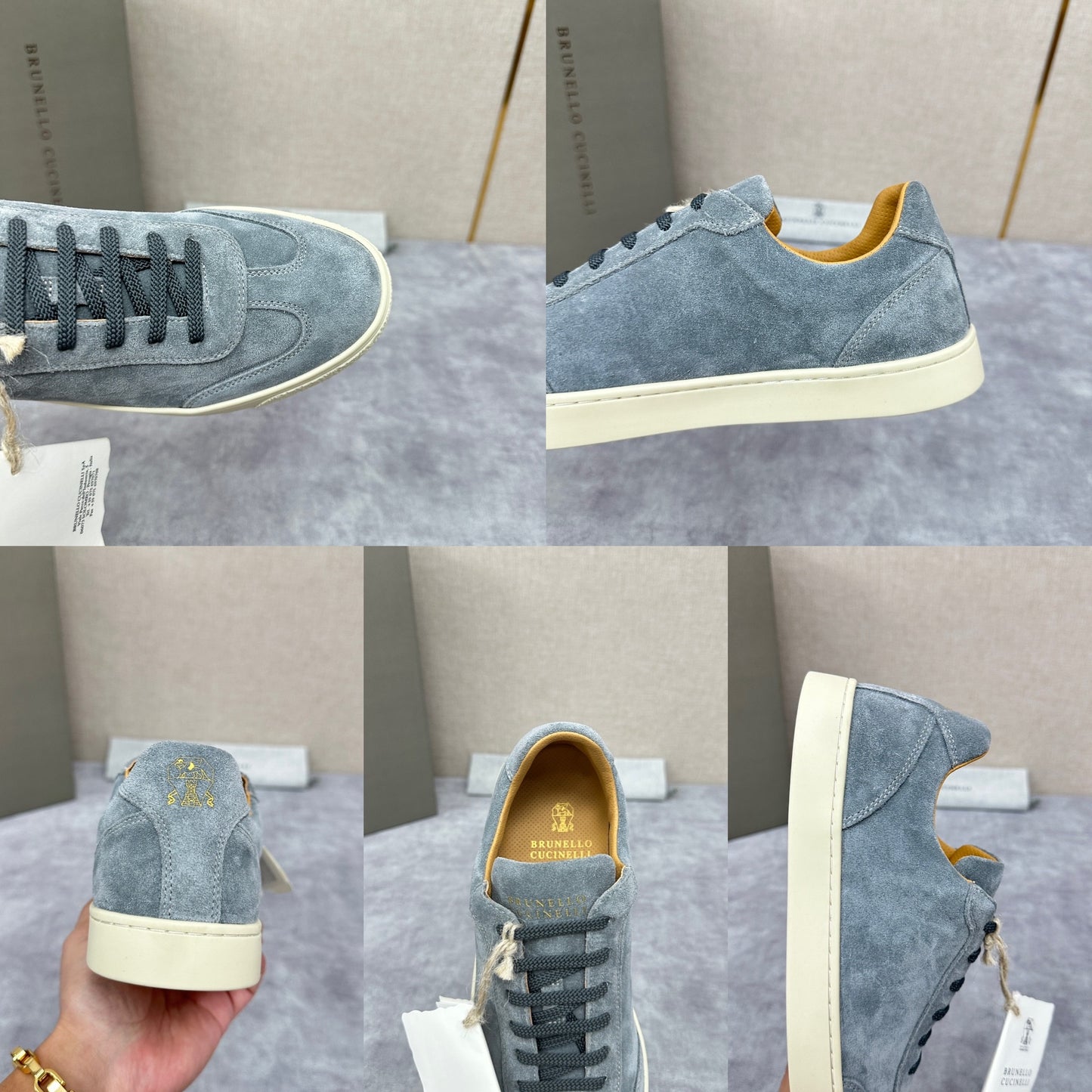 Blue Grey, Tan Brown, Grey, Olive Green, and Dark Brown Shoes