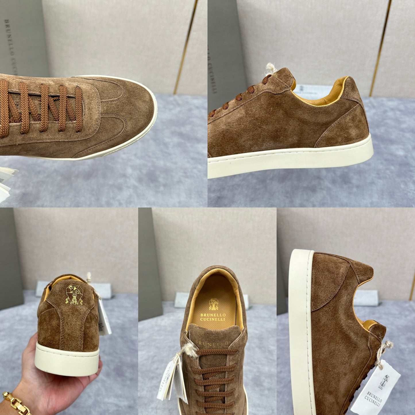 Blue Grey, Tan Brown, Grey, Olive Green, and Dark Brown Shoes