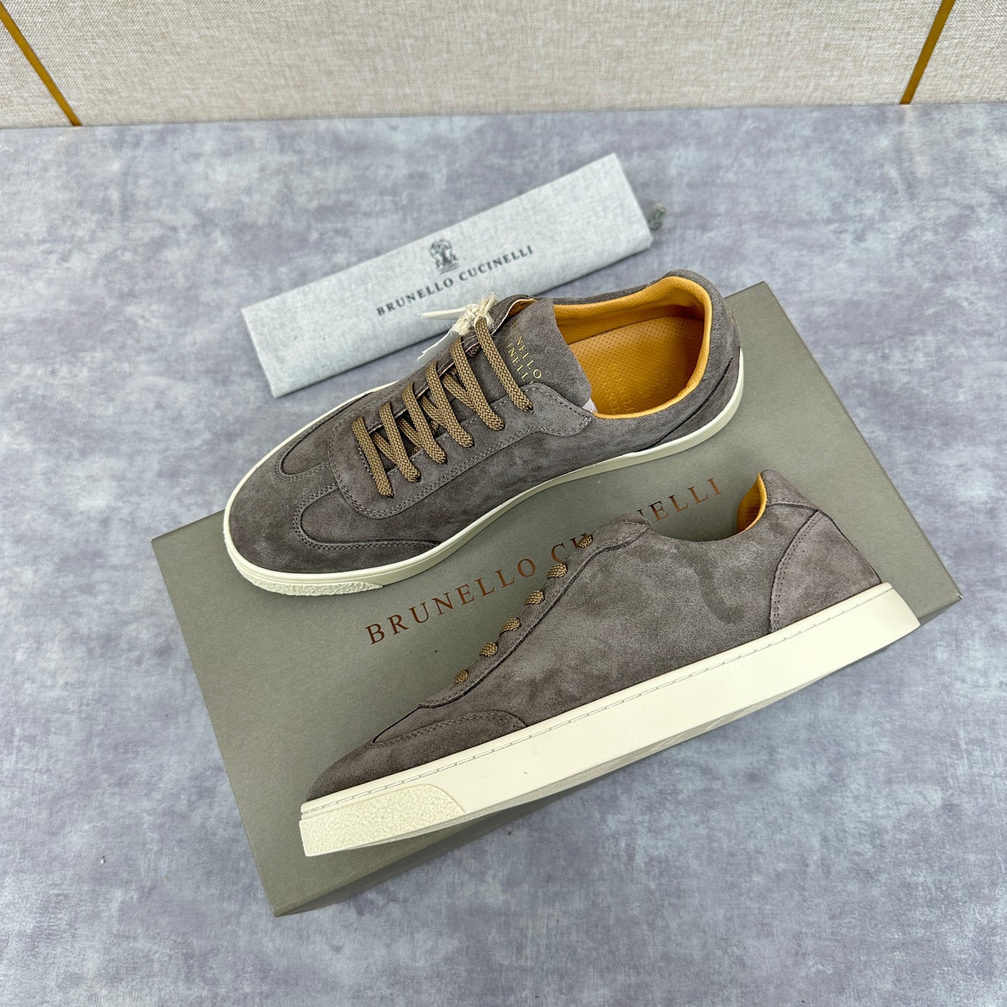 Blue Grey, Tan Brown, Grey, Olive Green, and Dark Brown Shoes