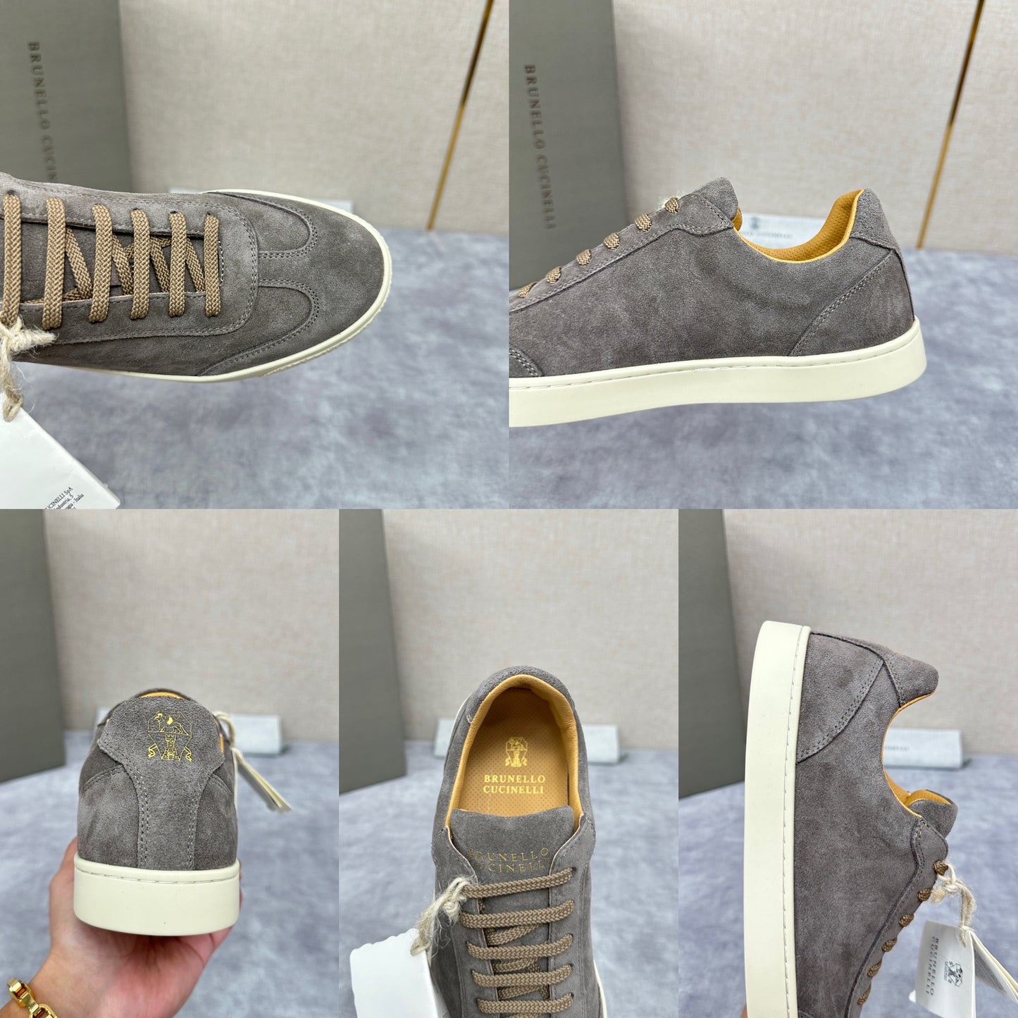 Blue Grey, Tan Brown, Grey, Olive Green, and Dark Brown Shoes