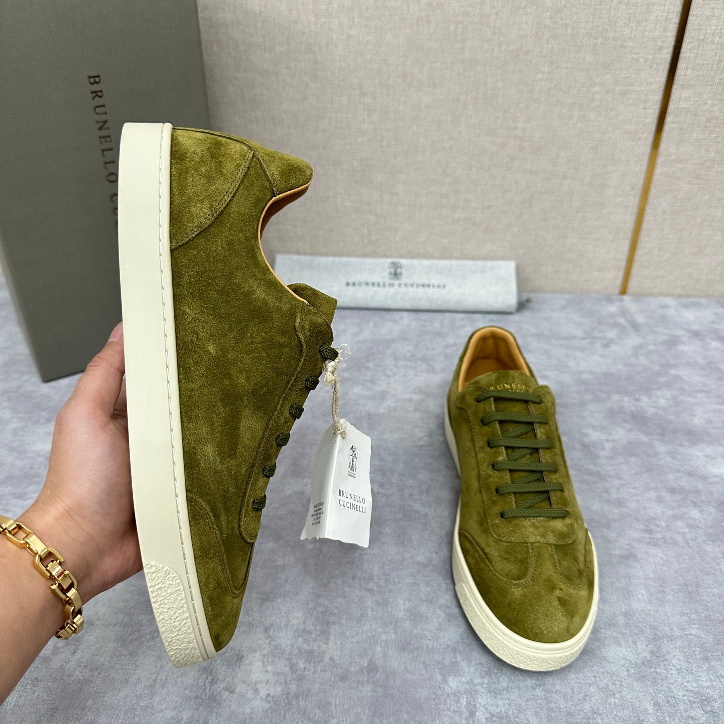 Blue Grey, Tan Brown, Grey, Olive Green, and Dark Brown Shoes