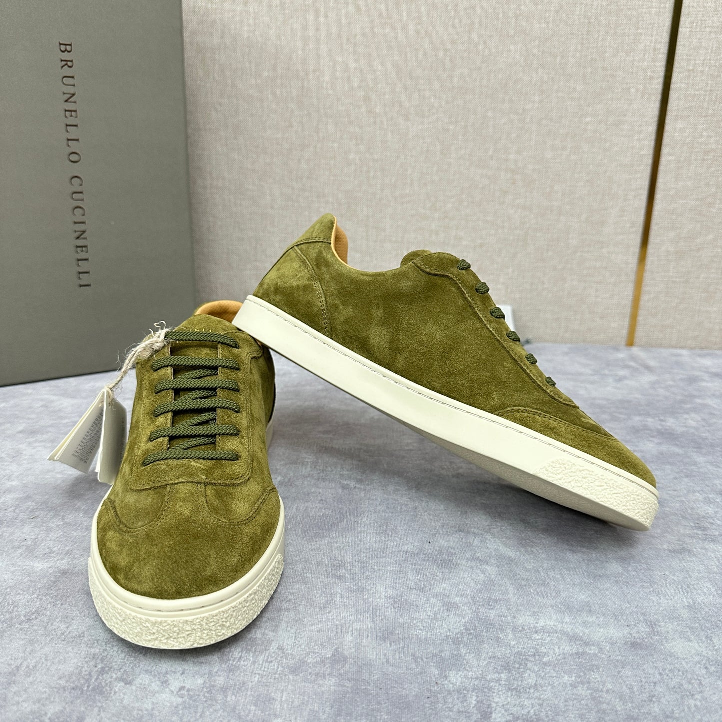 Blue Grey, Tan Brown, Grey, Olive Green, and Dark Brown Shoes