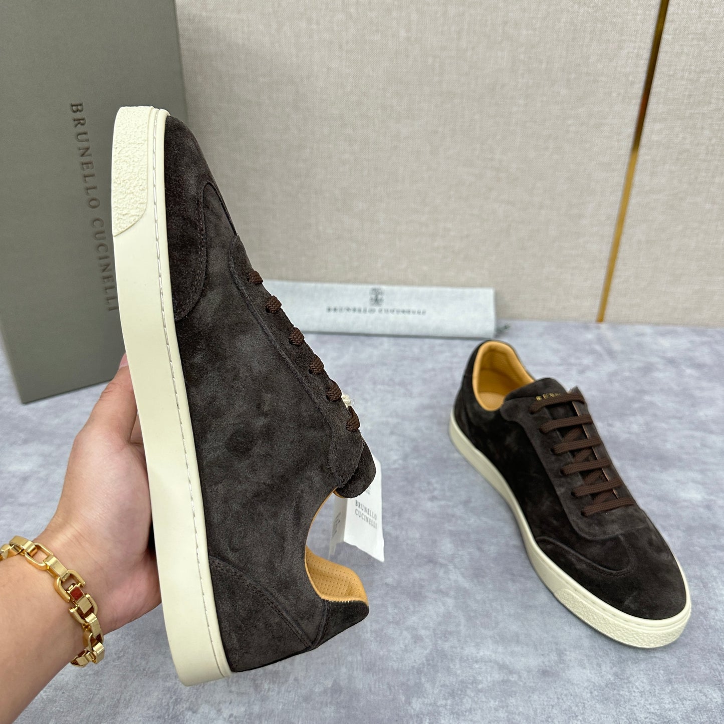 Blue Grey, Tan Brown, Grey, Olive Green, and Dark Brown Shoes