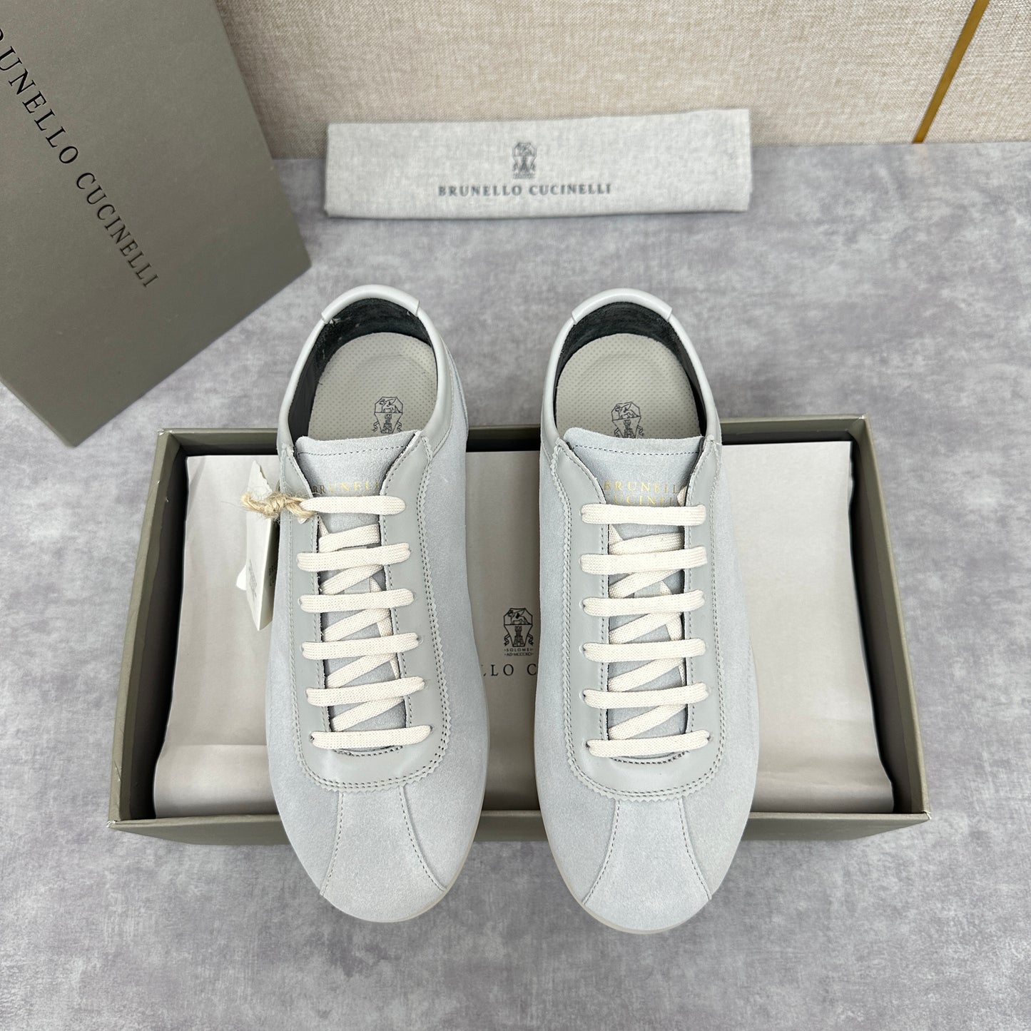 Light Blue, Beige and Tan Brown Shoes