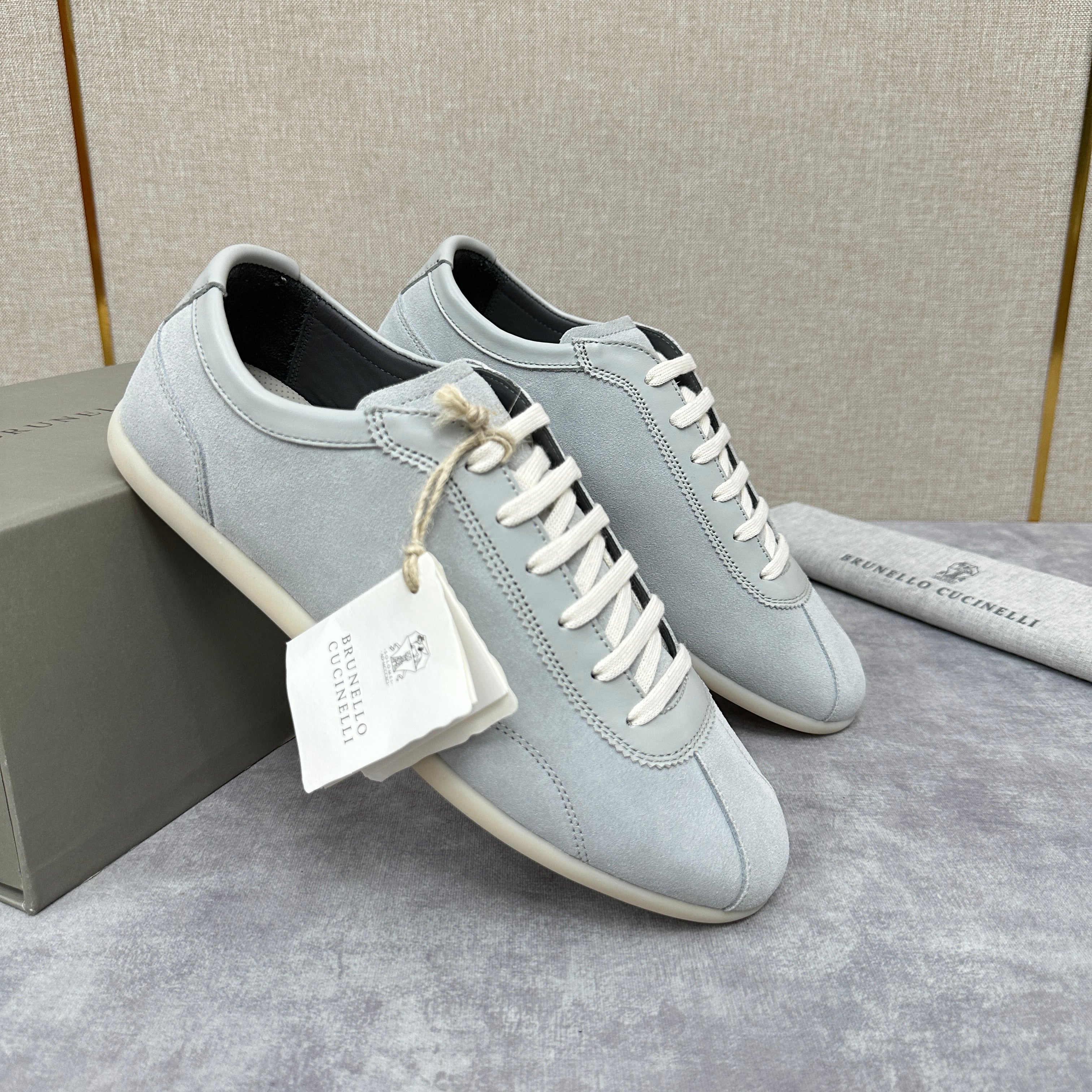 Light Blue, Beige and Tan Brown Shoes