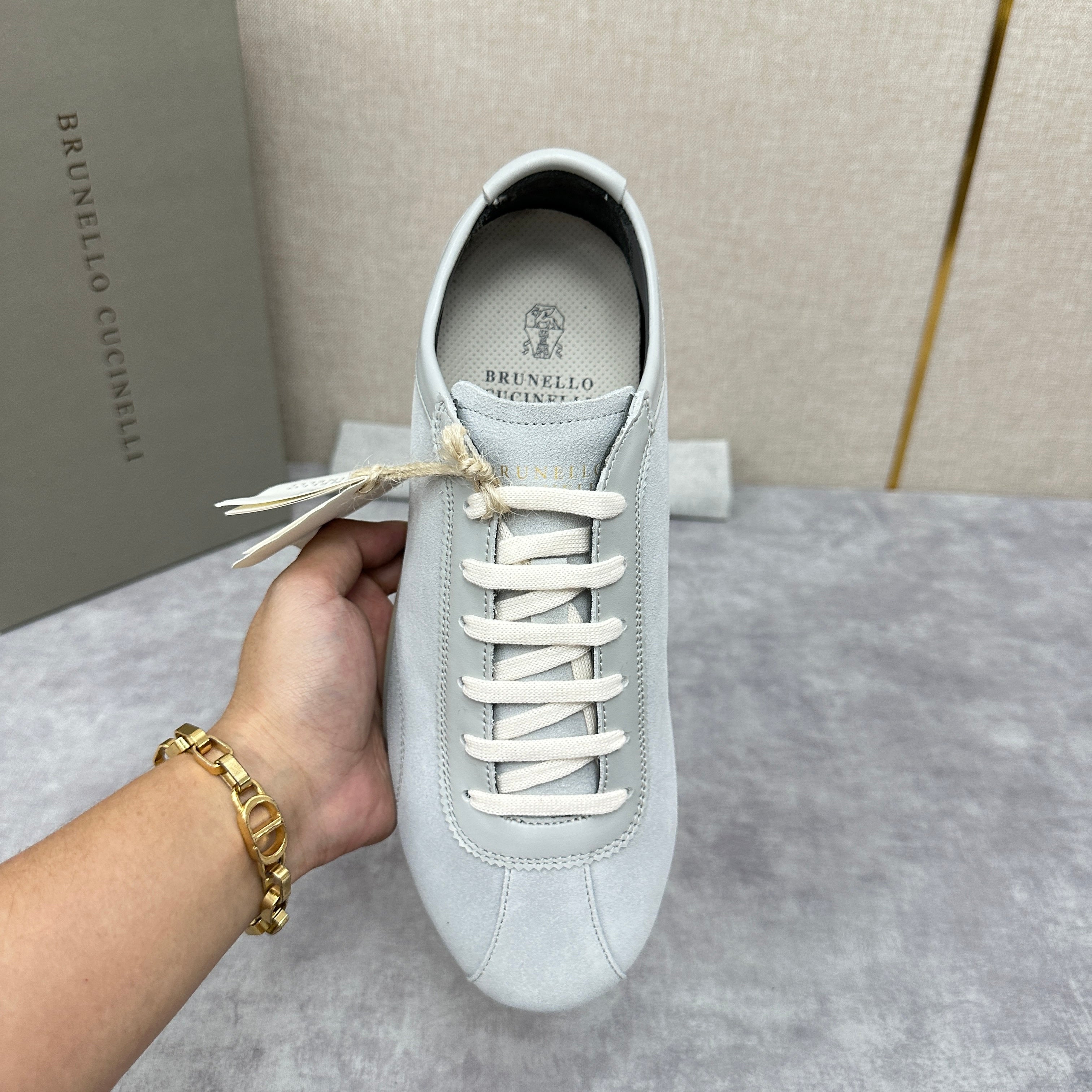 Light Blue, Beige and Tan Brown Shoes