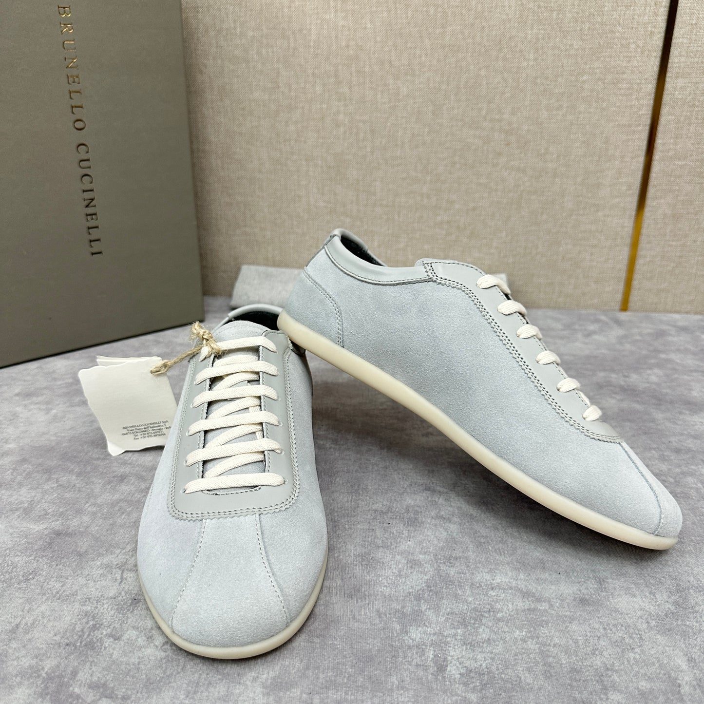 Light Blue, Beige and Tan Brown Shoes