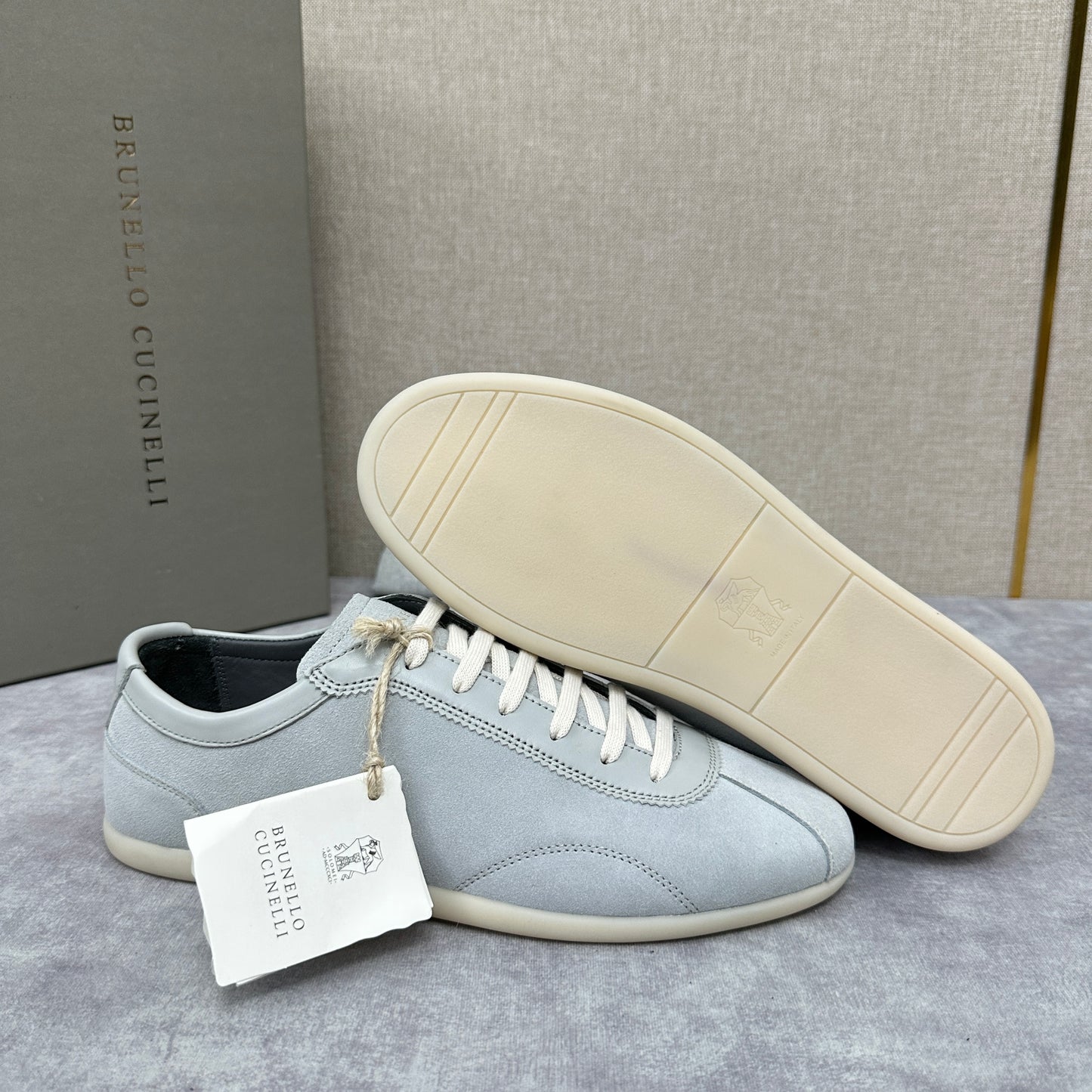 Light Blue, Beige and Tan Brown Shoes