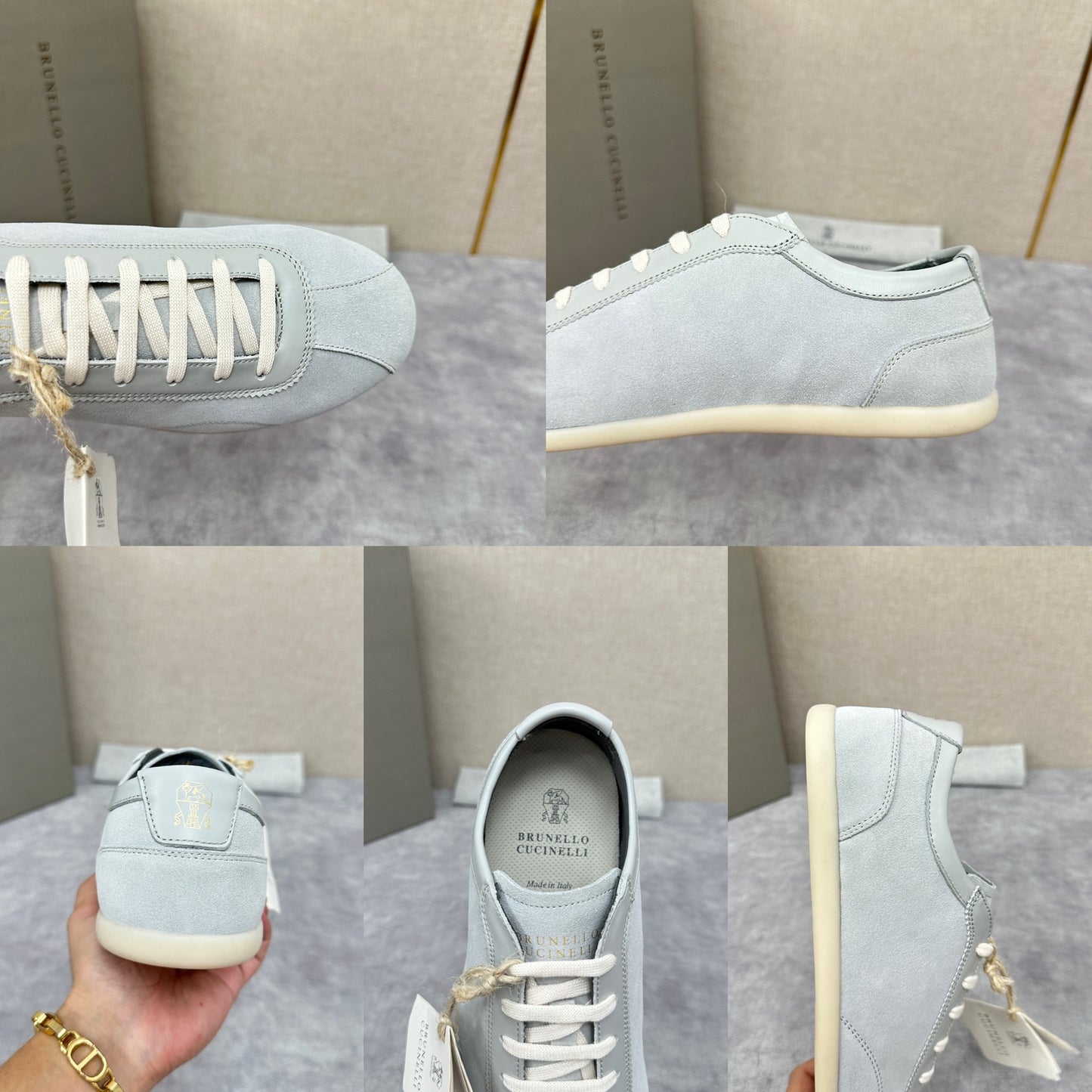 Light Blue, Beige and Tan Brown Shoes