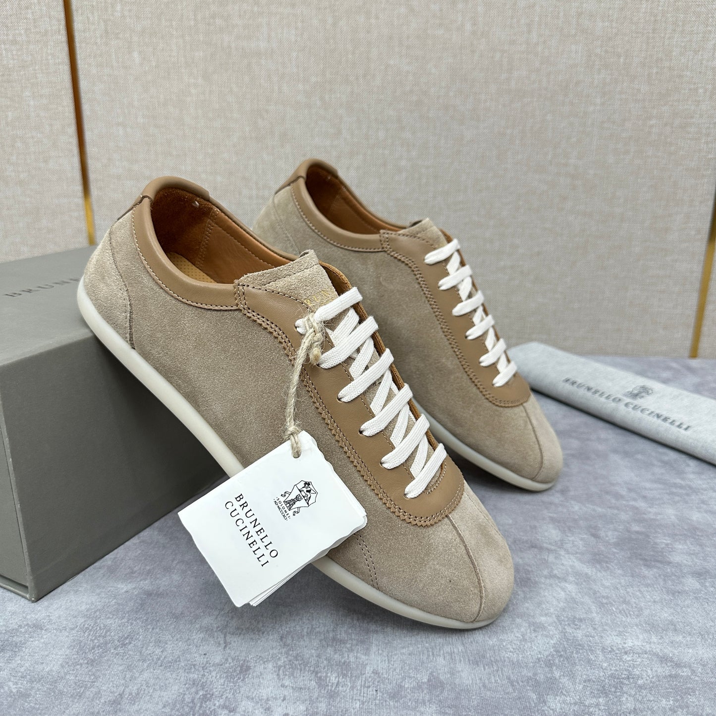 Light Blue, Beige and Tan Brown Shoes